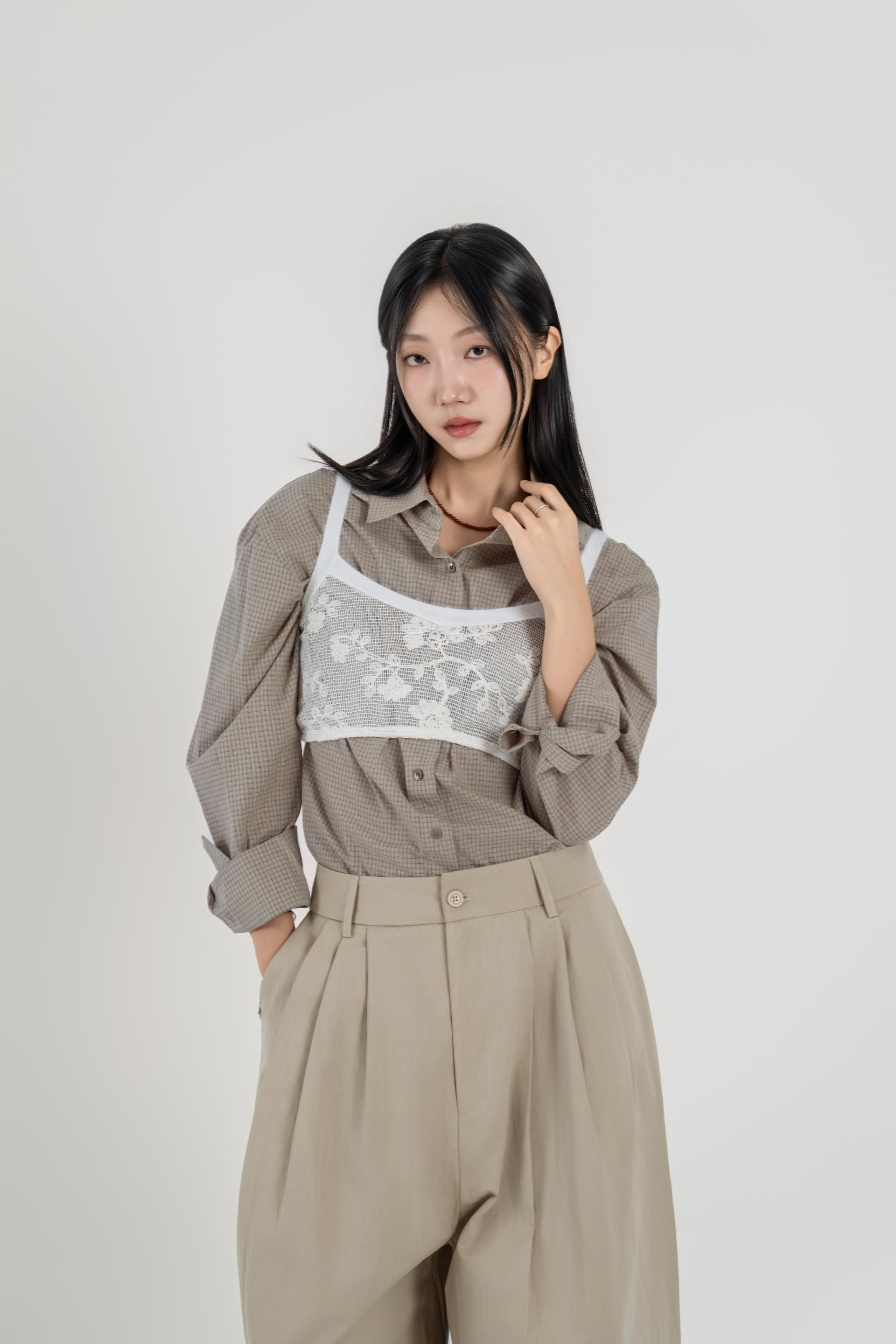 핀턱 볼륨 와이드 팬츠