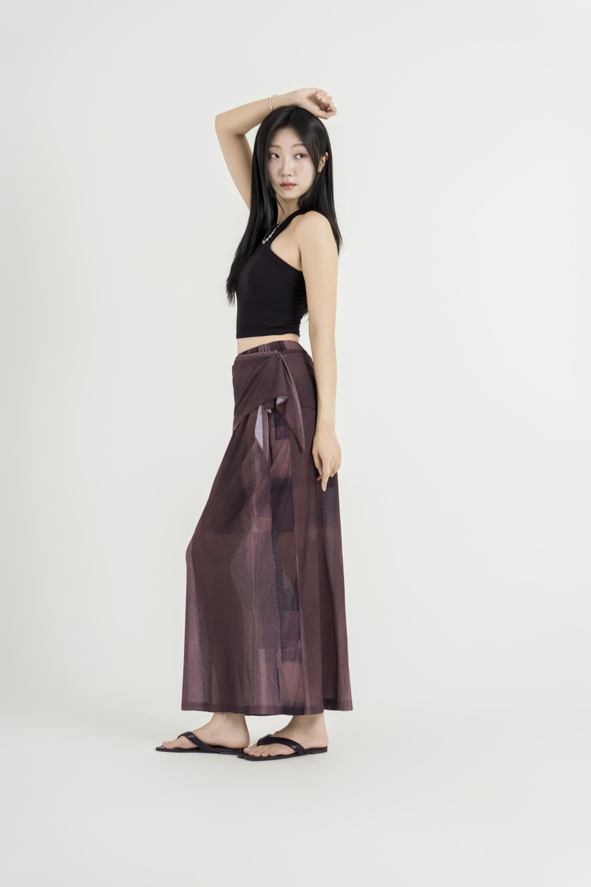 컬러 베일 랩 스커트