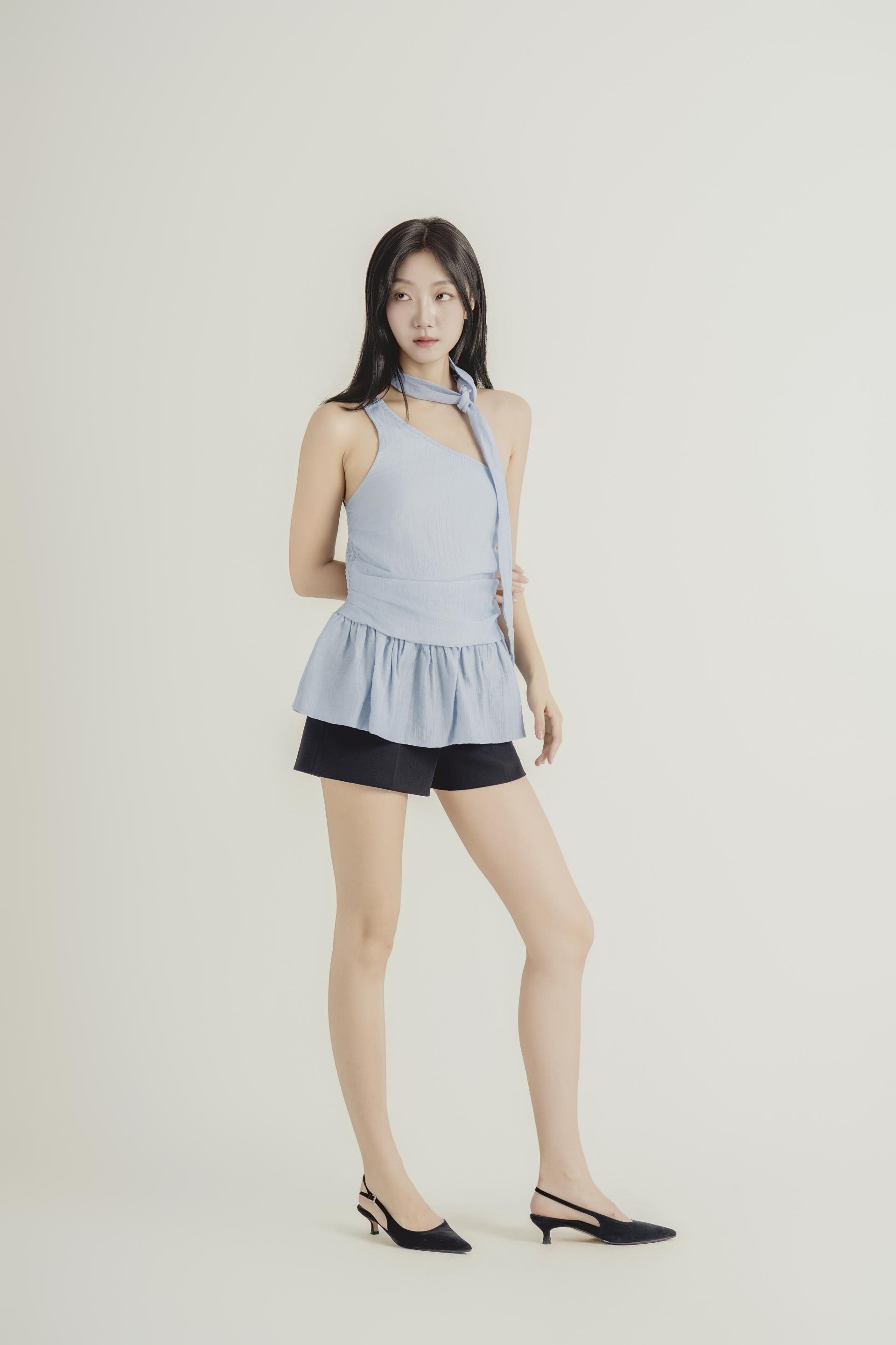 원숄더 타이 셔링 페플럼 톱