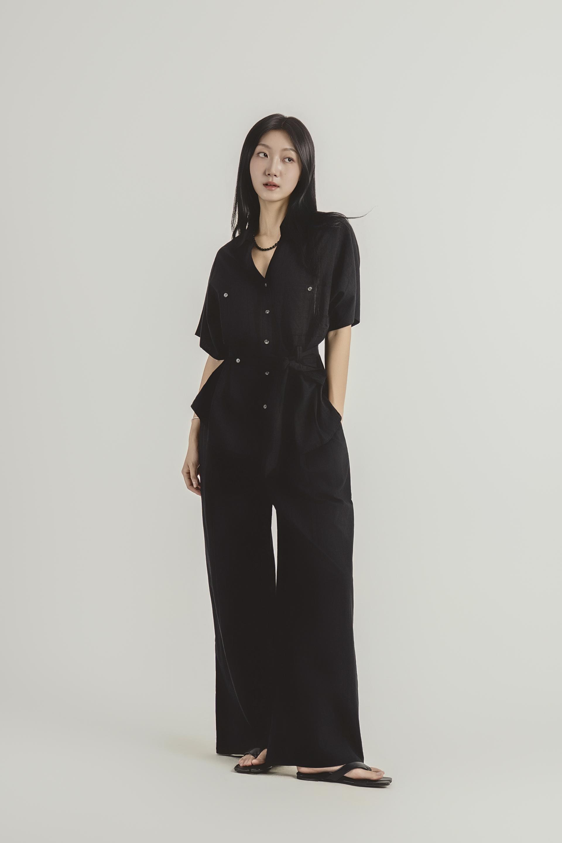 린넨 스트랩 셔츠 와이드 팬츠 셋업