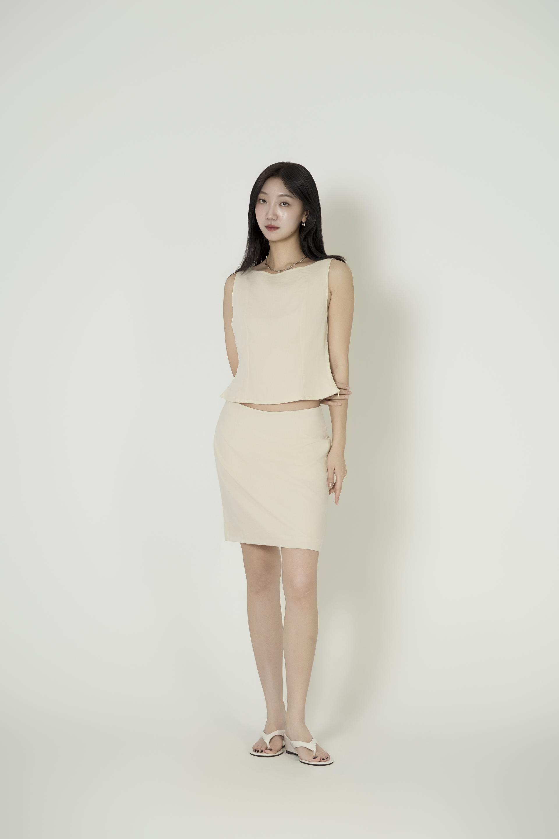 보트넥 절개크롭탑 미니스커트 셋업