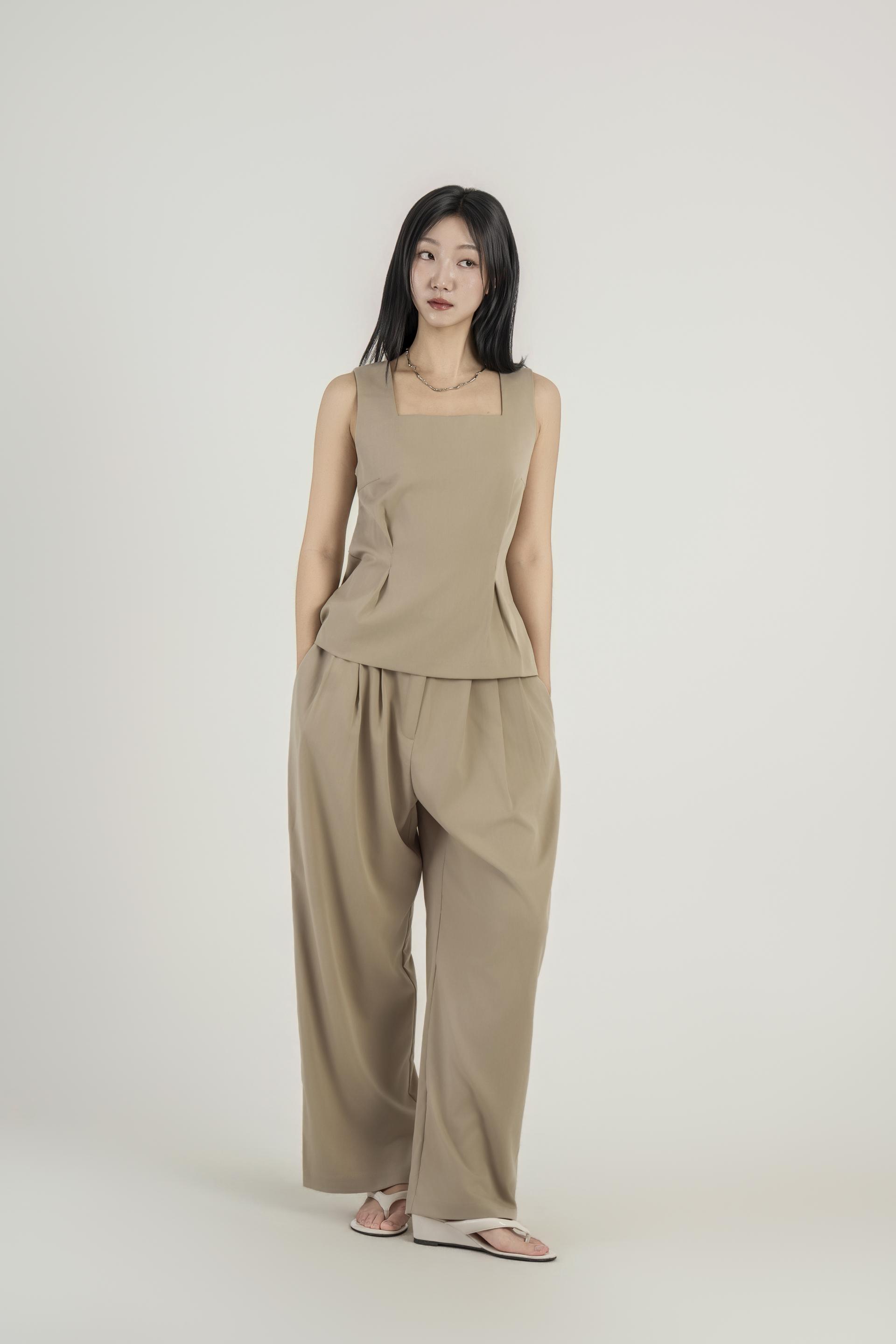 스퀘어넥 플레어 탑 와이드 팬츠 셋업