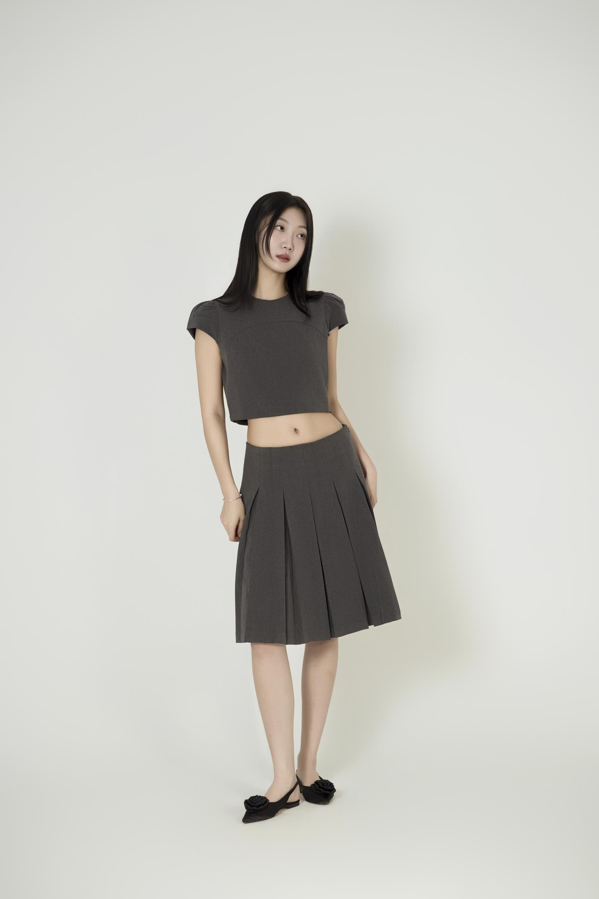 캡소매크 롭탑 플리츠스커트 셋업