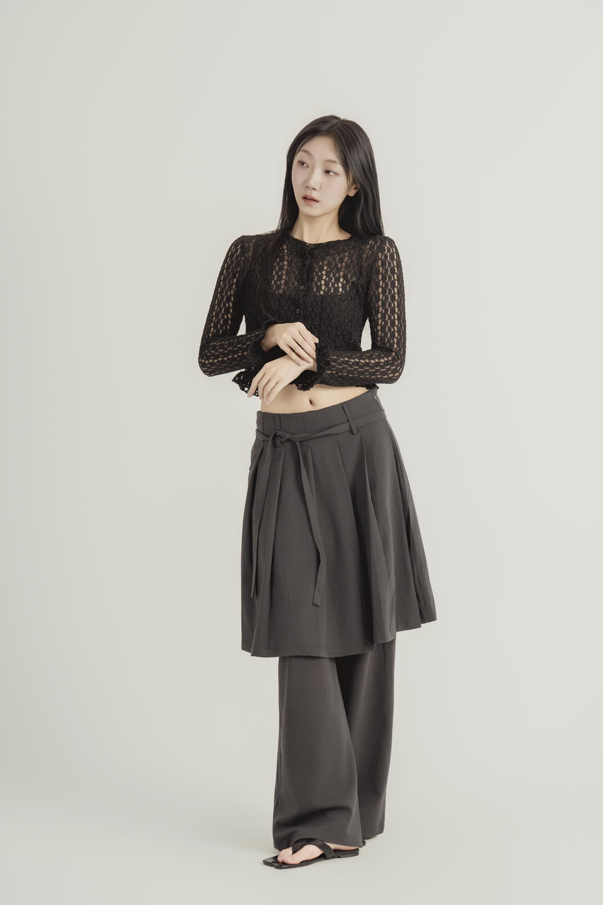 플리츠 레이어드 와이드 팬츠