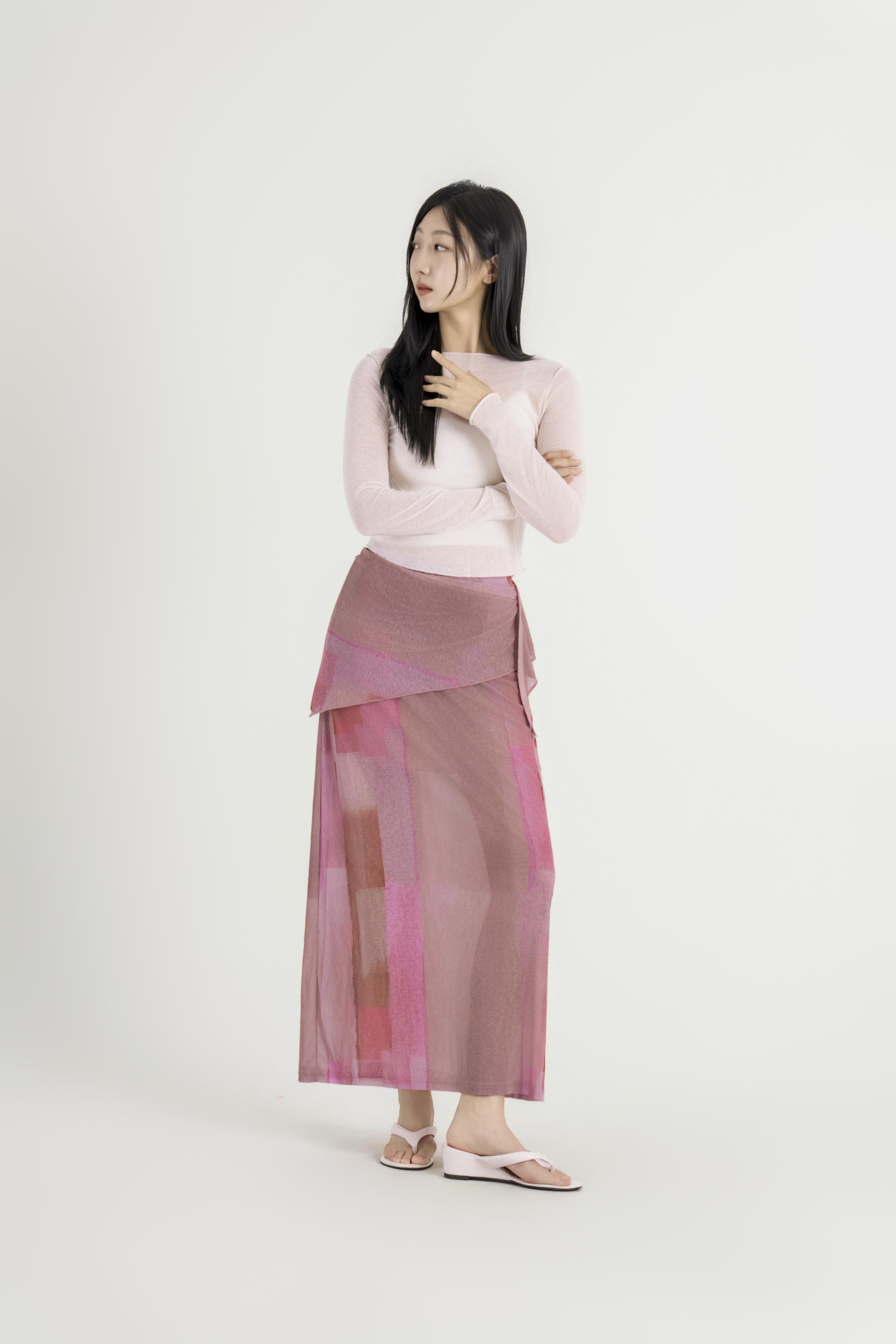 컬러 베일 랩 스커트