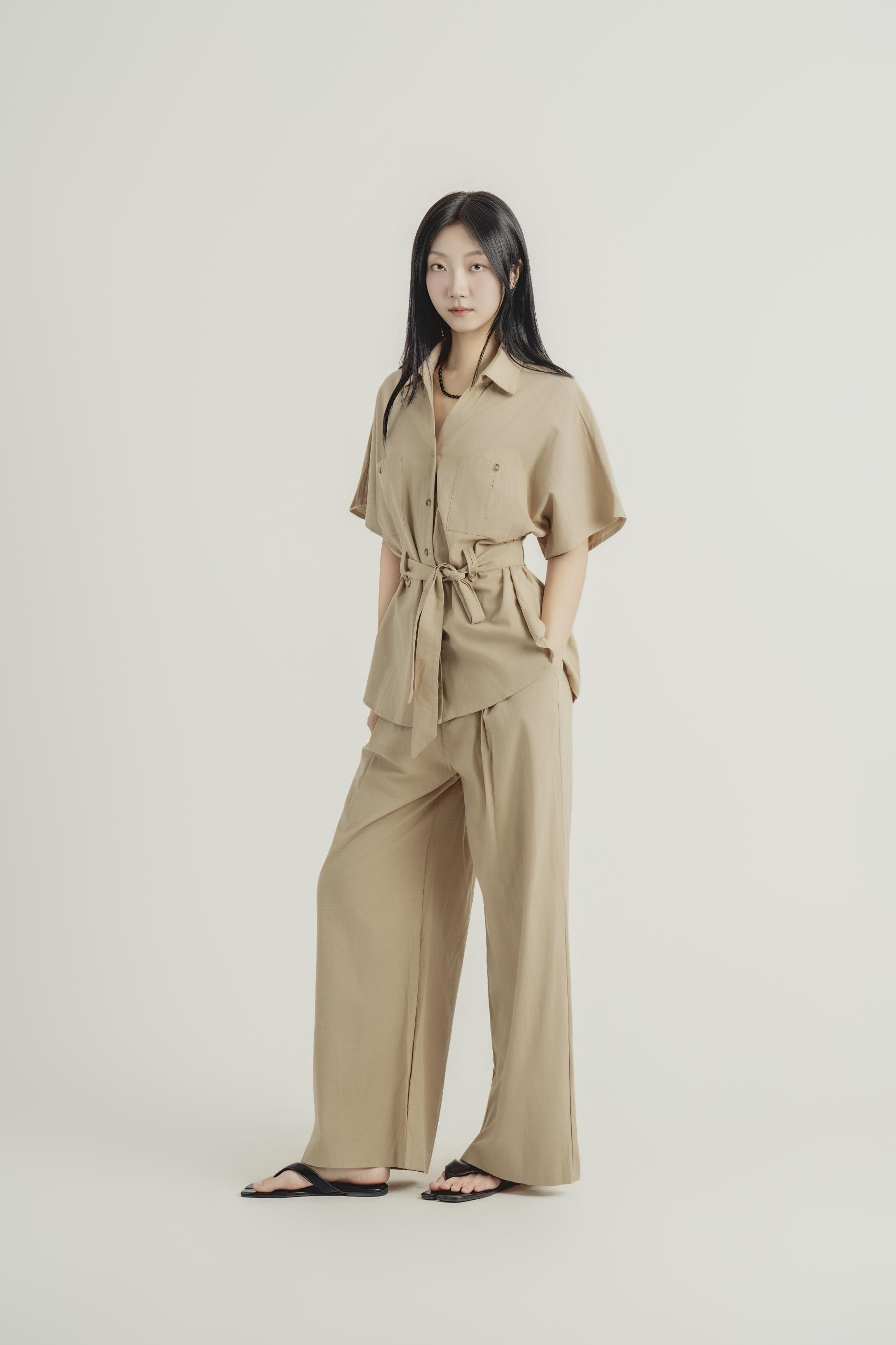 린넨 스트랩 셔츠 와이드 팬츠 셋업