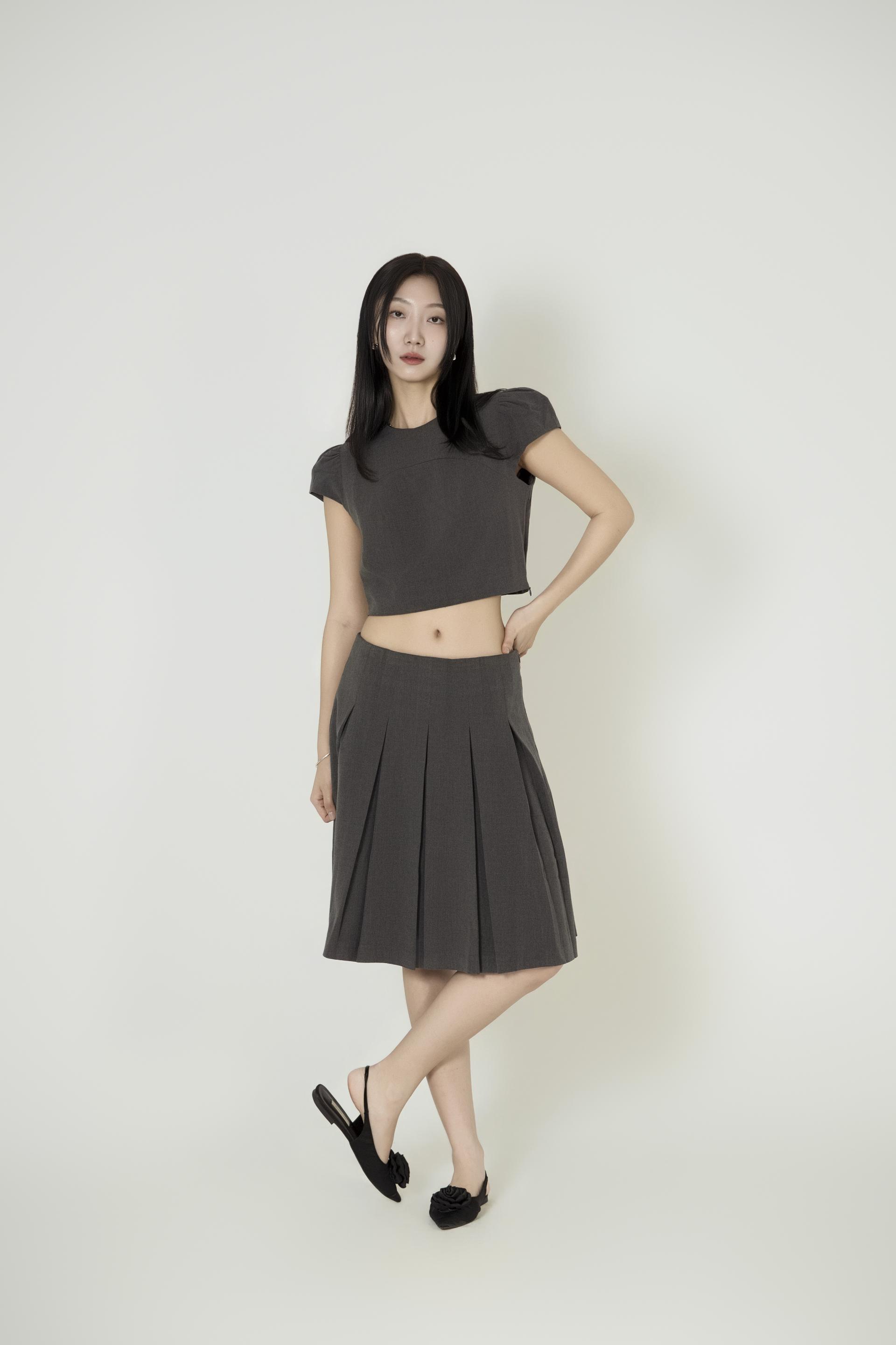 캡소매크 롭탑 플리츠스커트 셋업