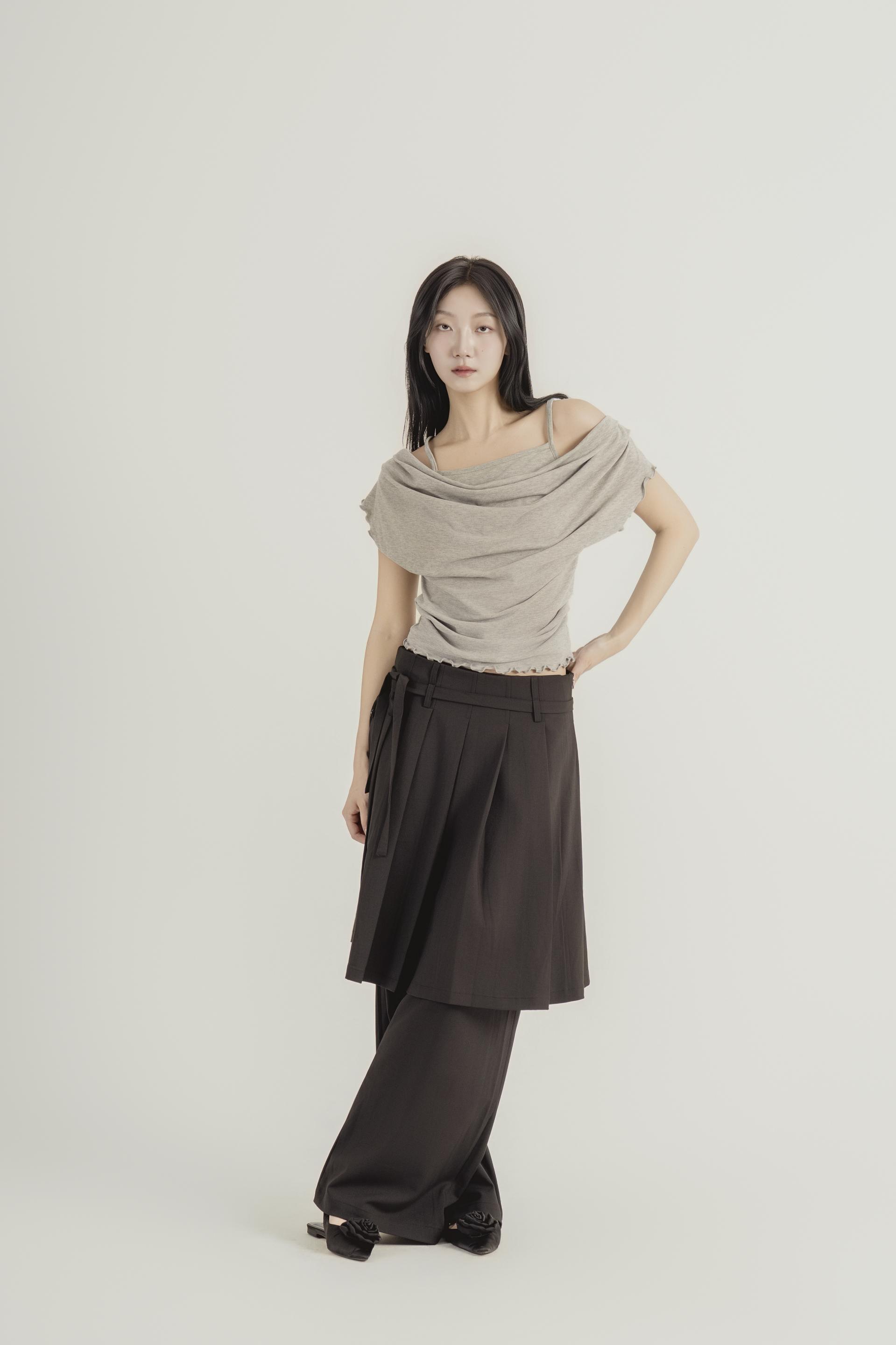 플리츠 레이어드 와이드 팬츠