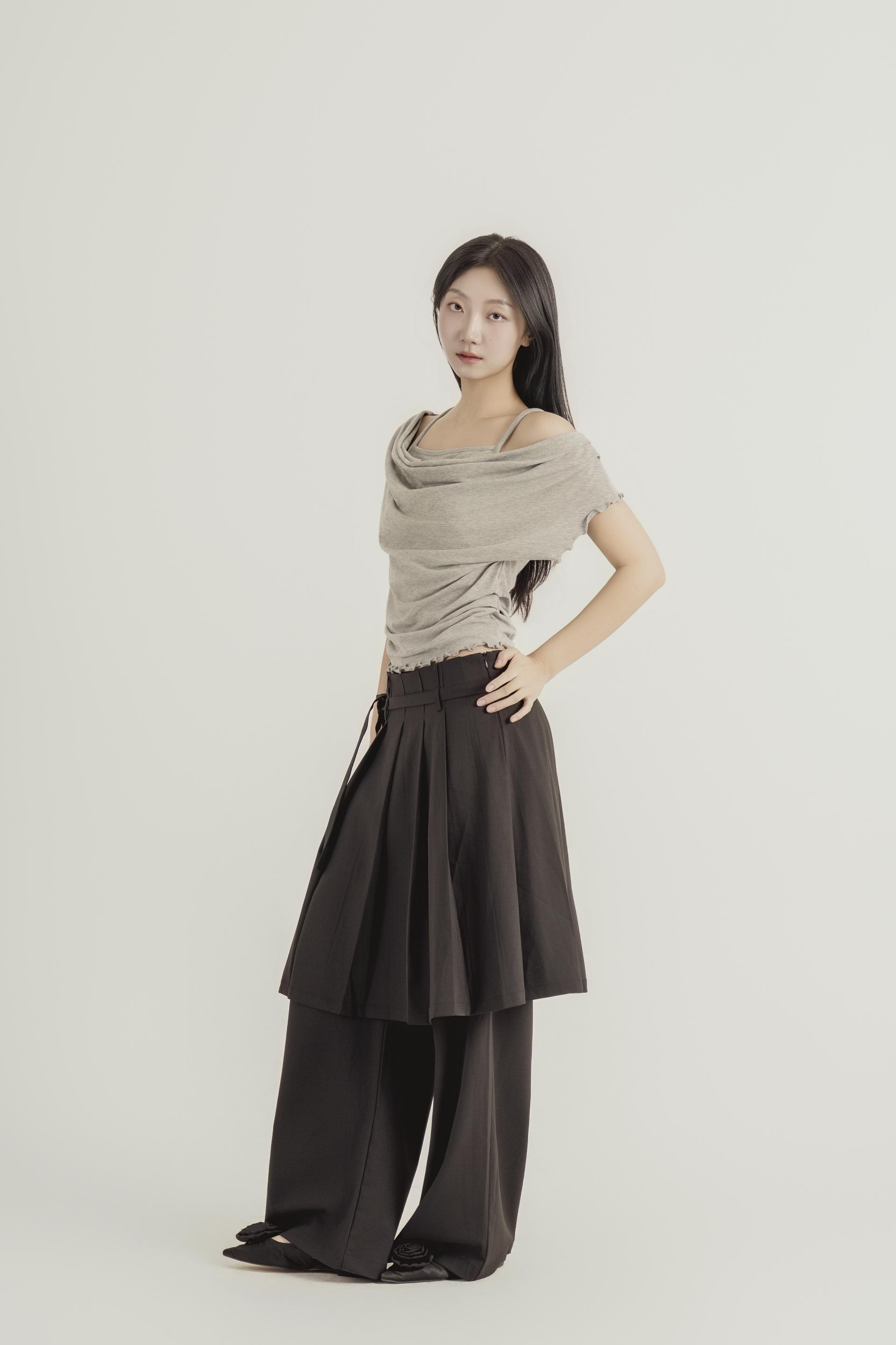 플리츠 레이어드 와이드 팬츠