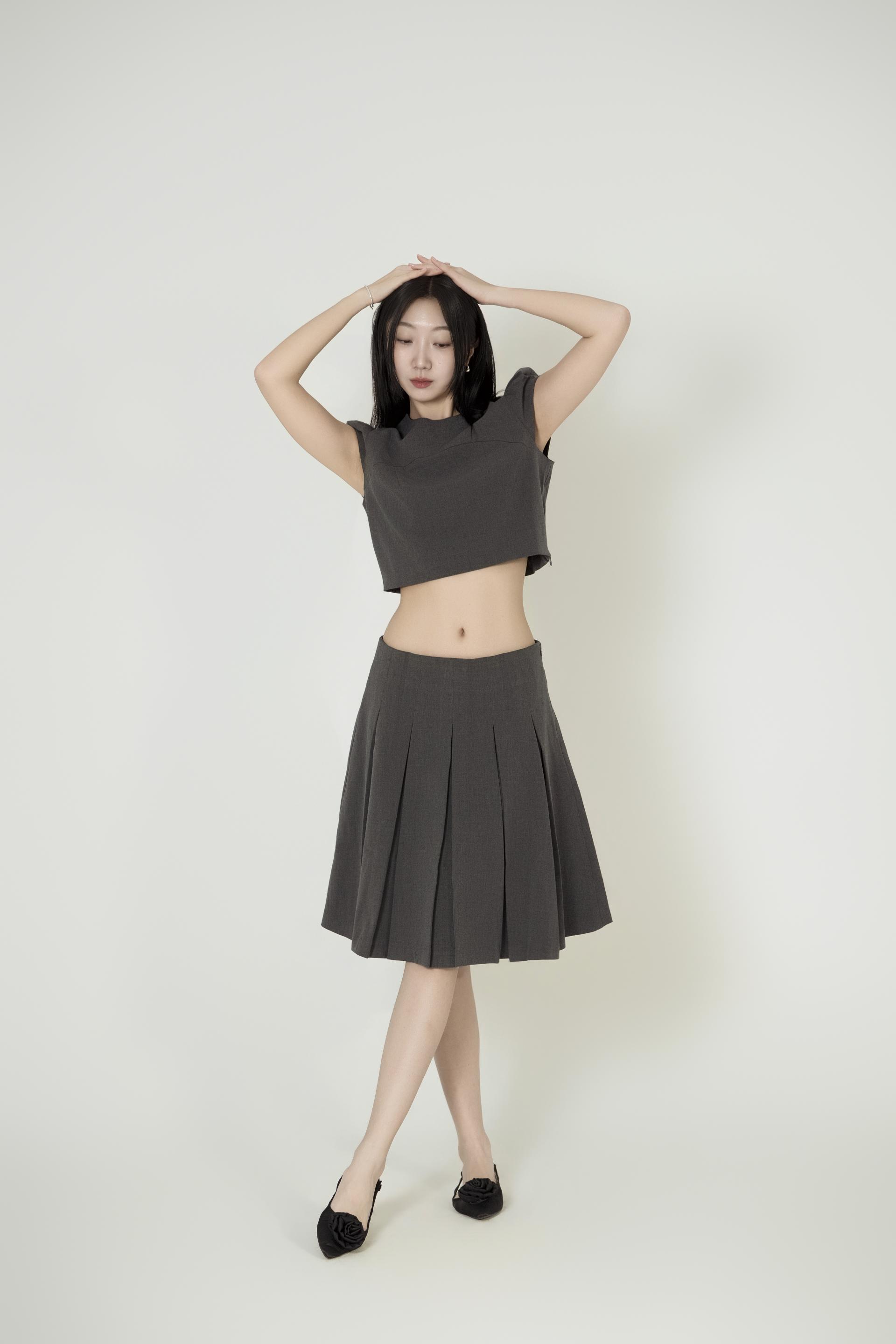 캡소매크 롭탑 플리츠스커트 셋업