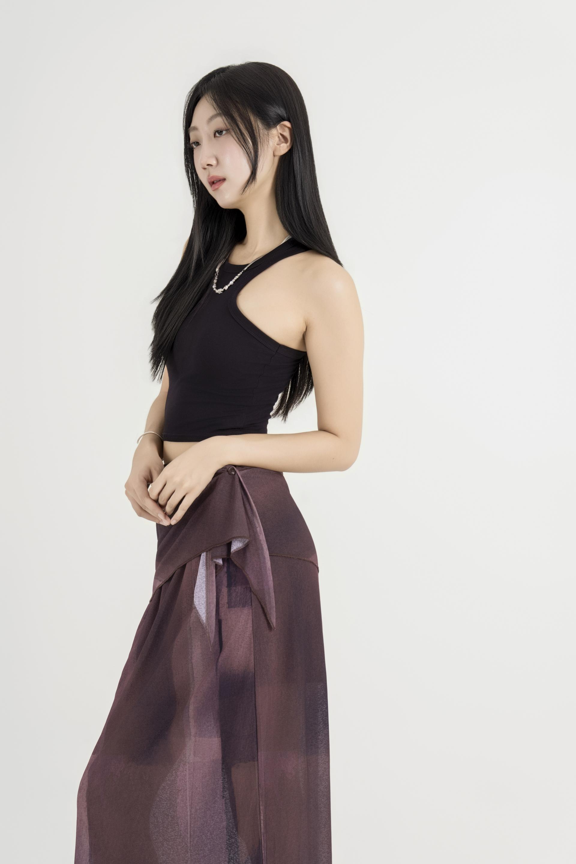 컬러 베일 랩 스커트