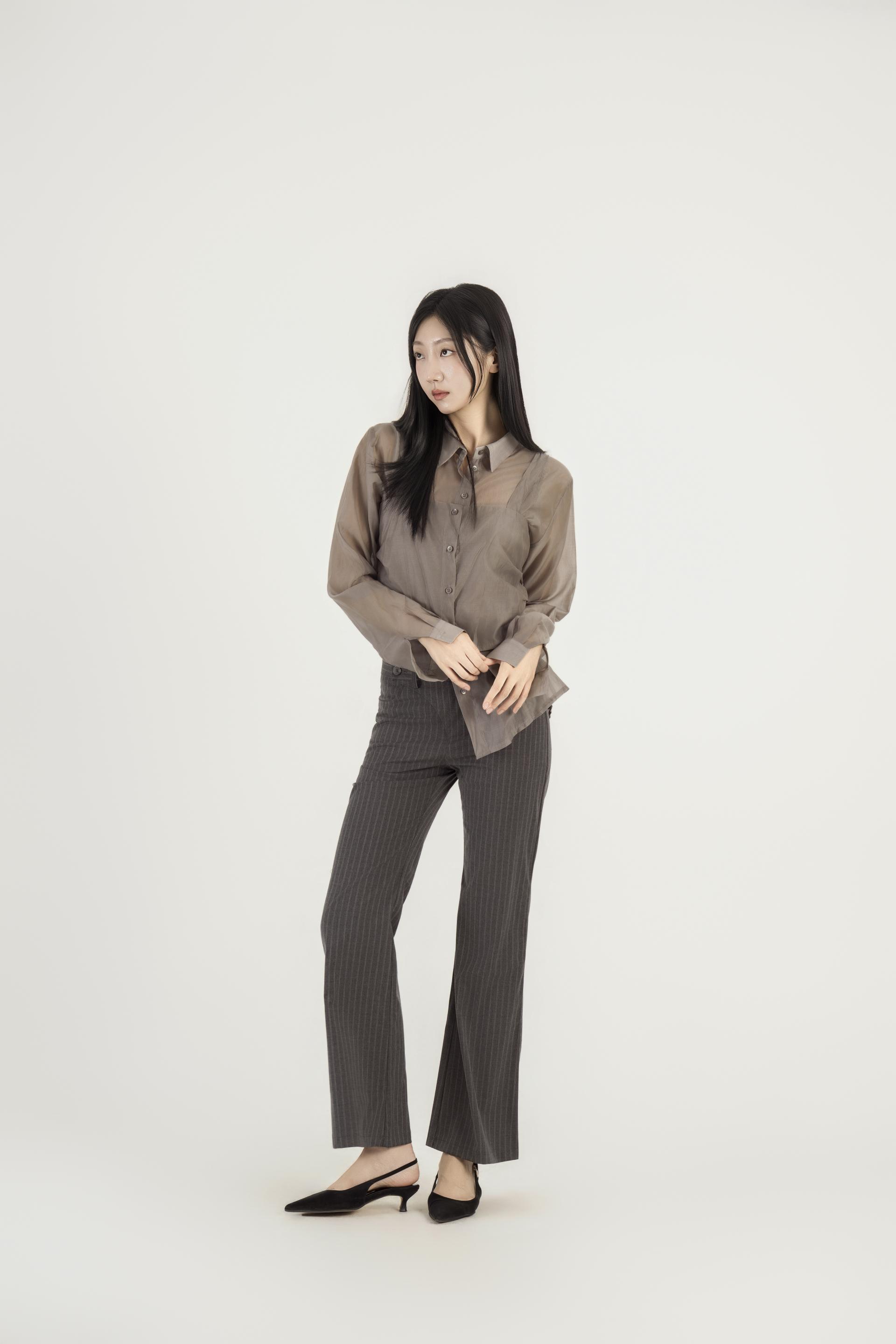 스트라이프 테일러드 부츠컷 팬츠