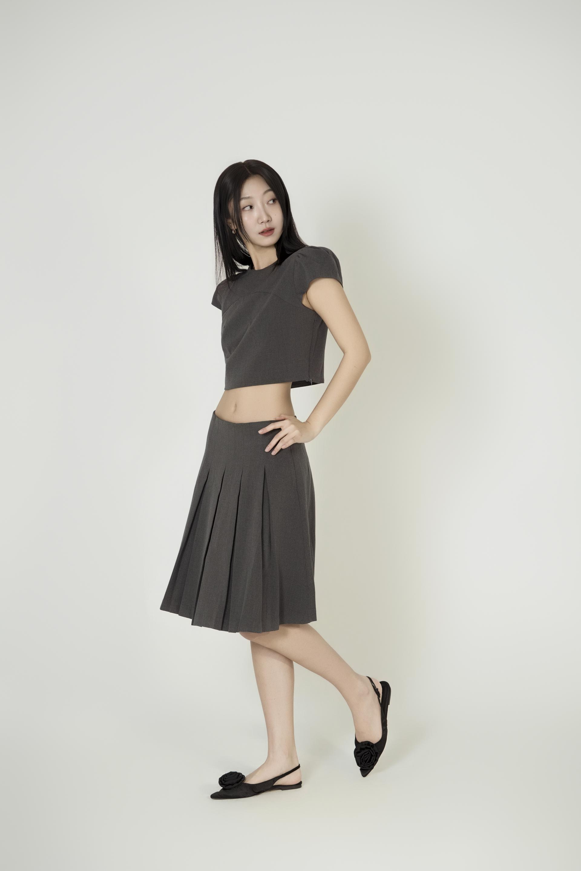 캡소매크 롭탑 플리츠스커트 셋업
