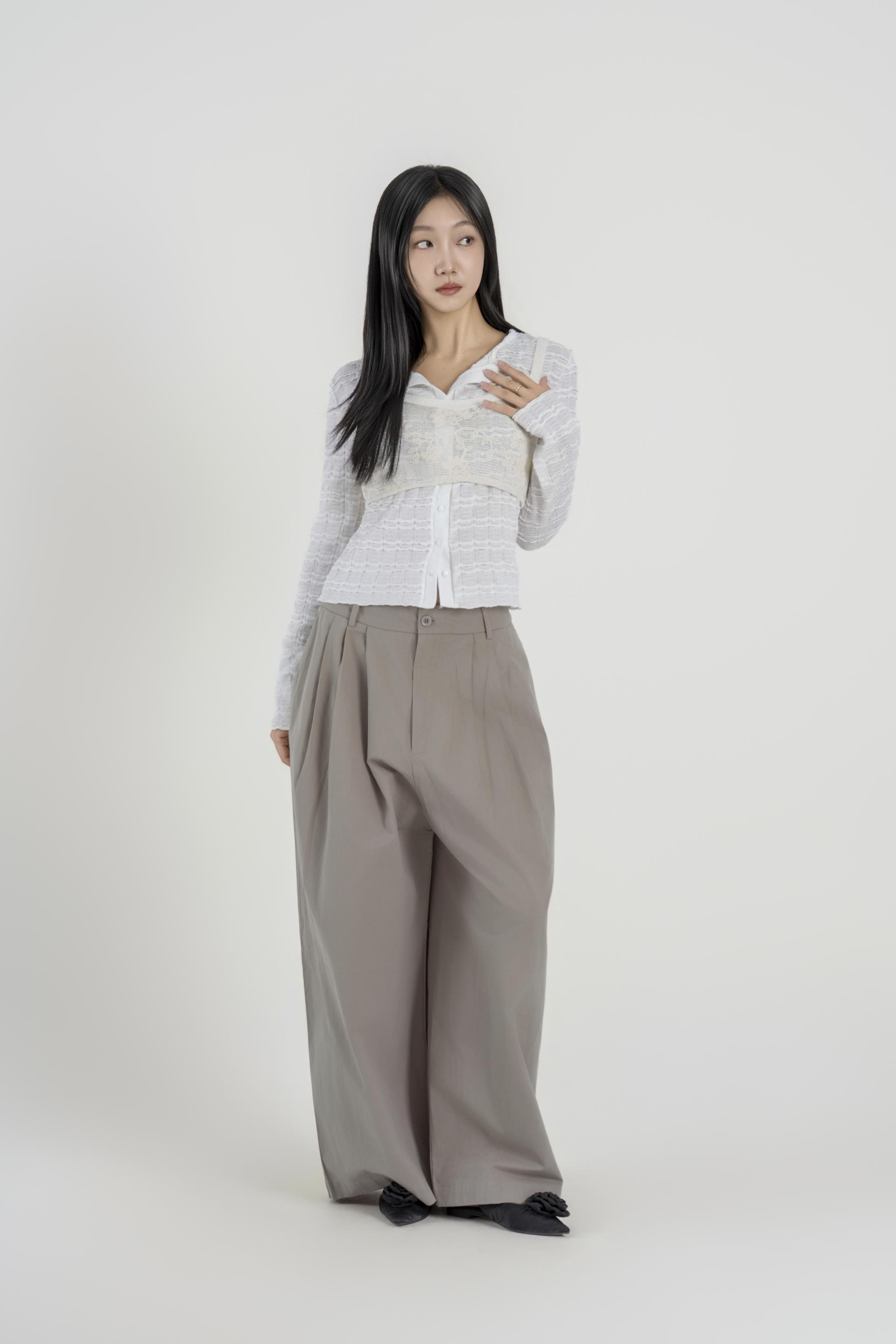 핀턱 볼륨 와이드 팬츠