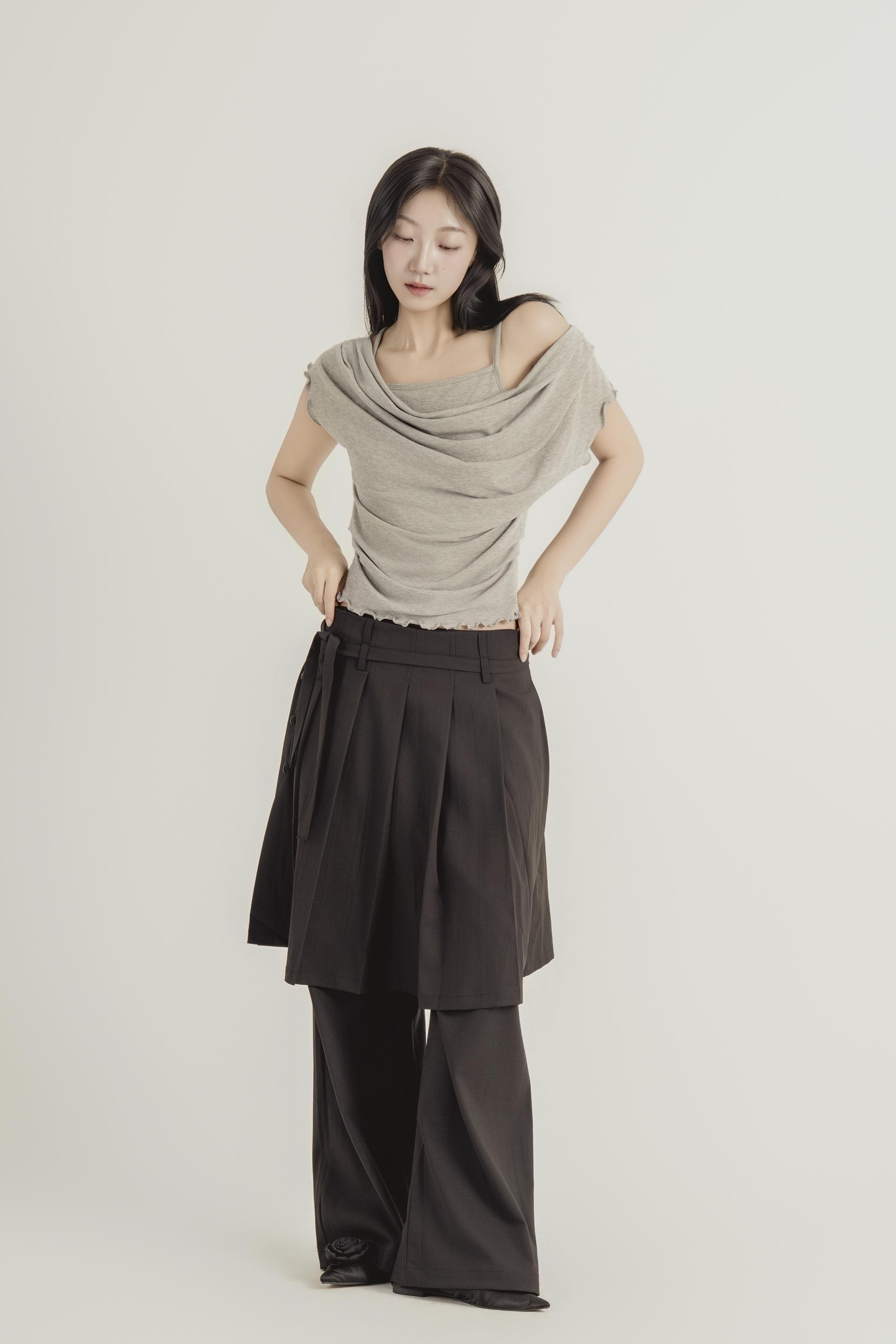 플리츠 레이어드 와이드 팬츠