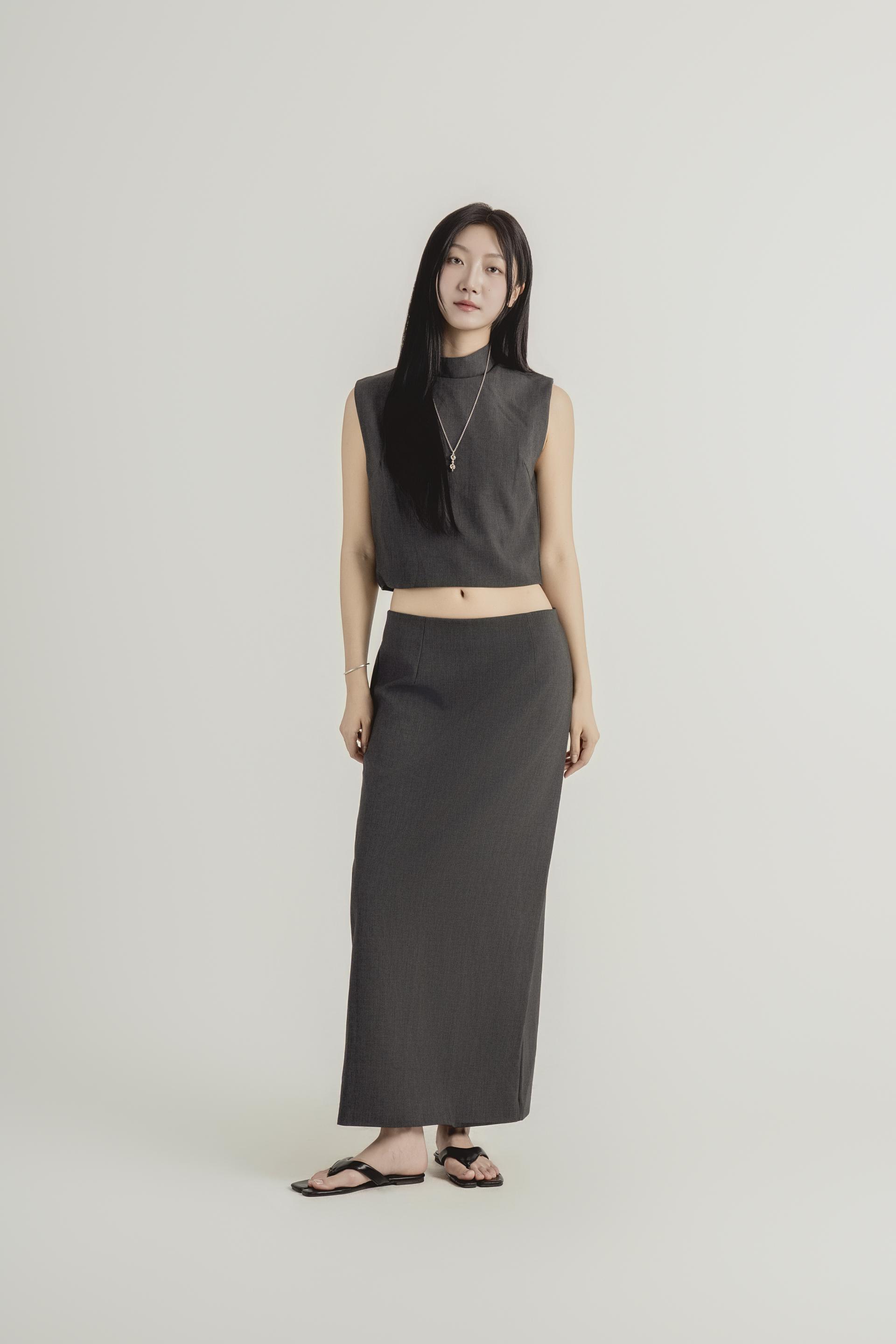 하이넥 크롭 롱 스커트 셋업
