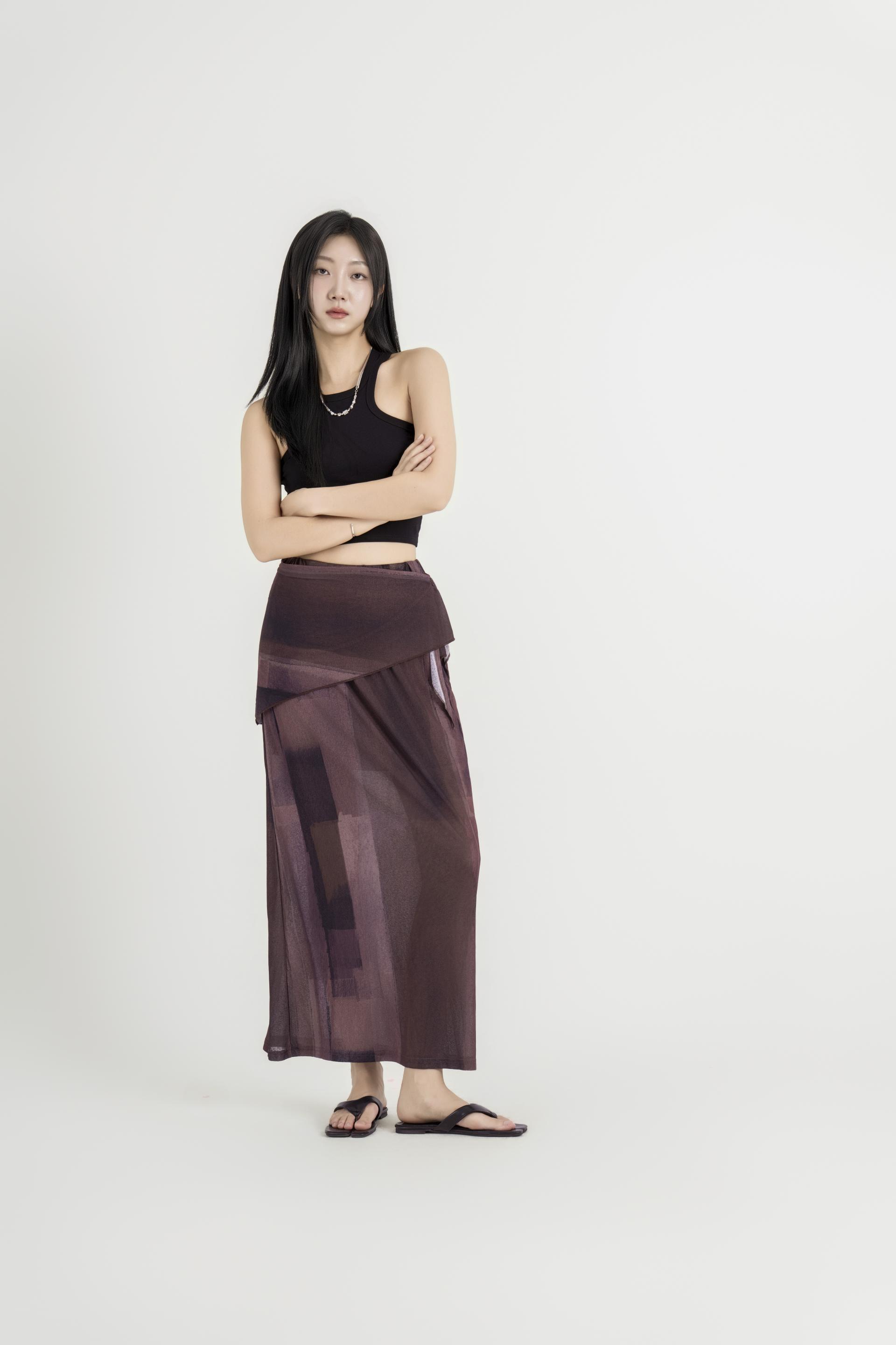 컬러 베일 랩 스커트