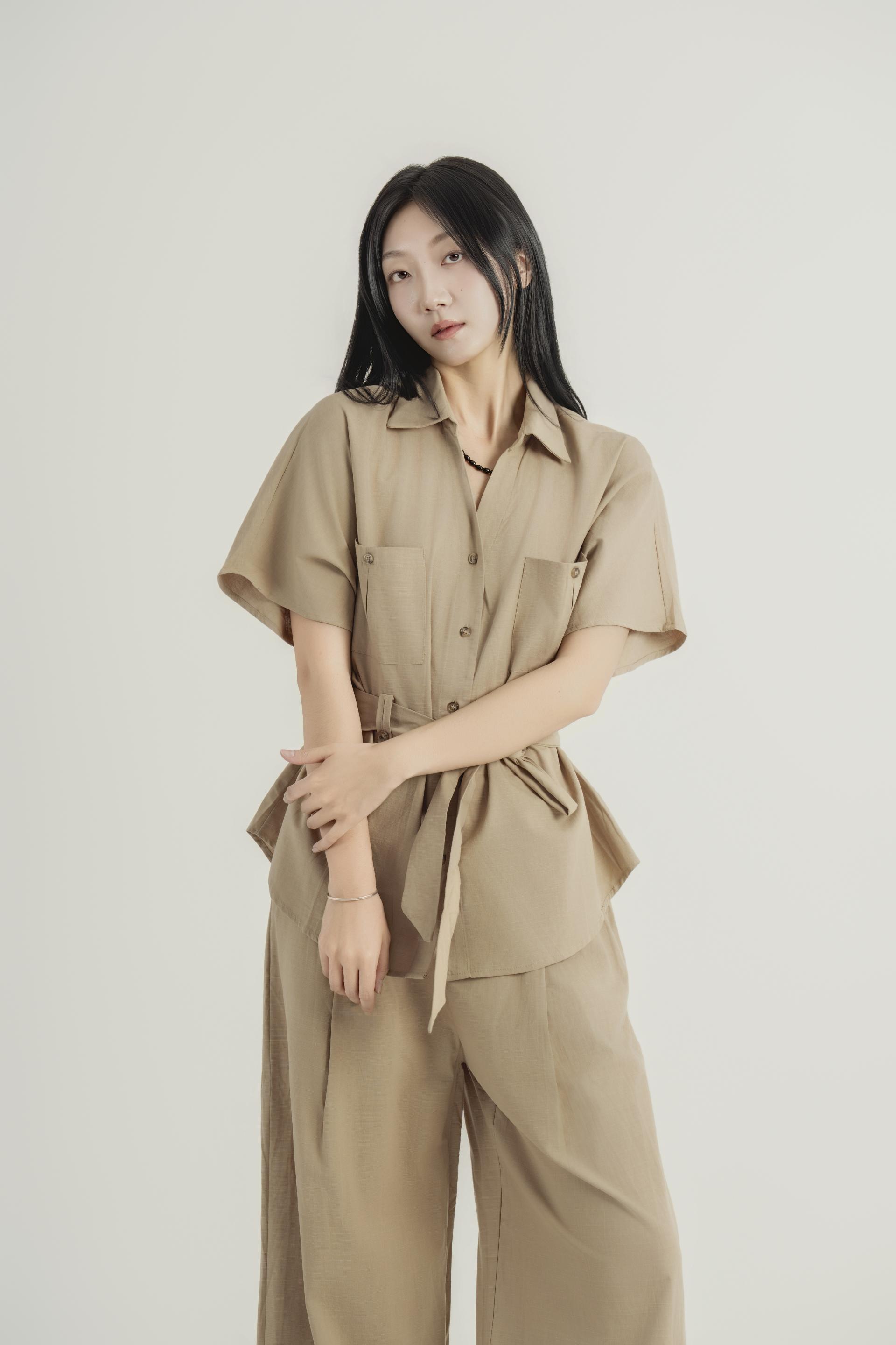 린넨 스트랩 셔츠 와이드 팬츠 셋업
