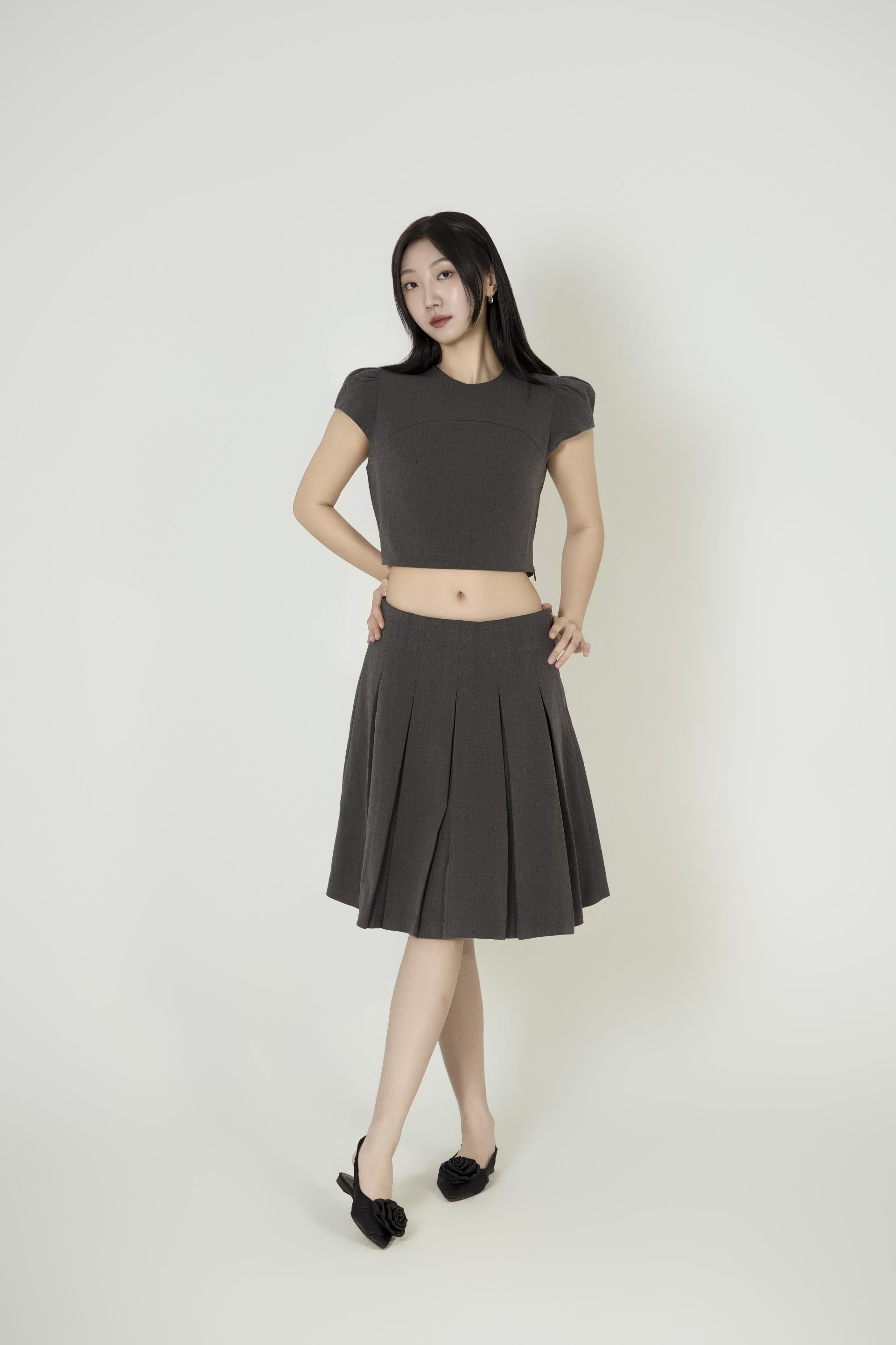 캡소매크 롭탑 플리츠스커트 셋업