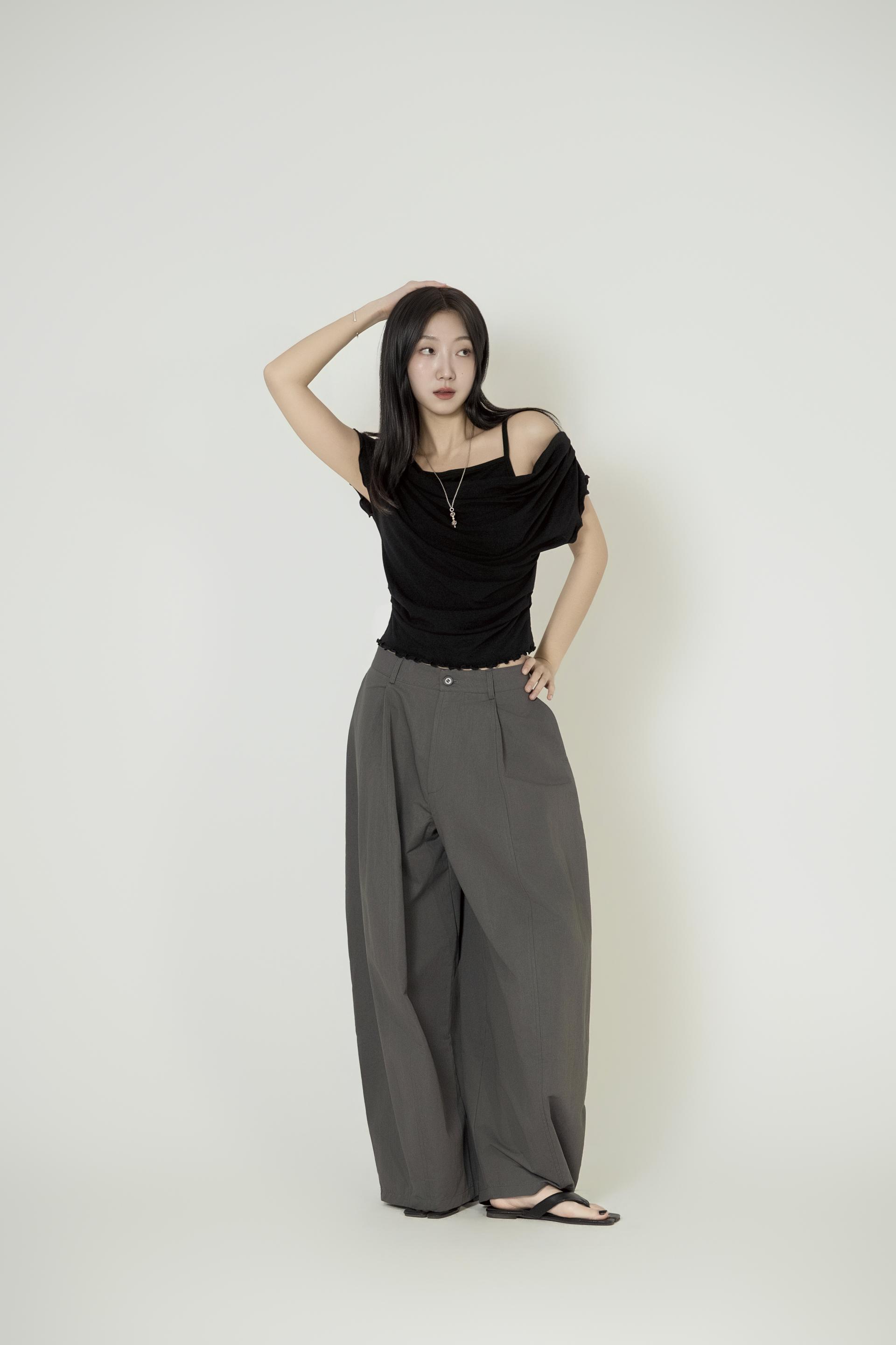 배색 리본칼라 크롭 투피스 복제