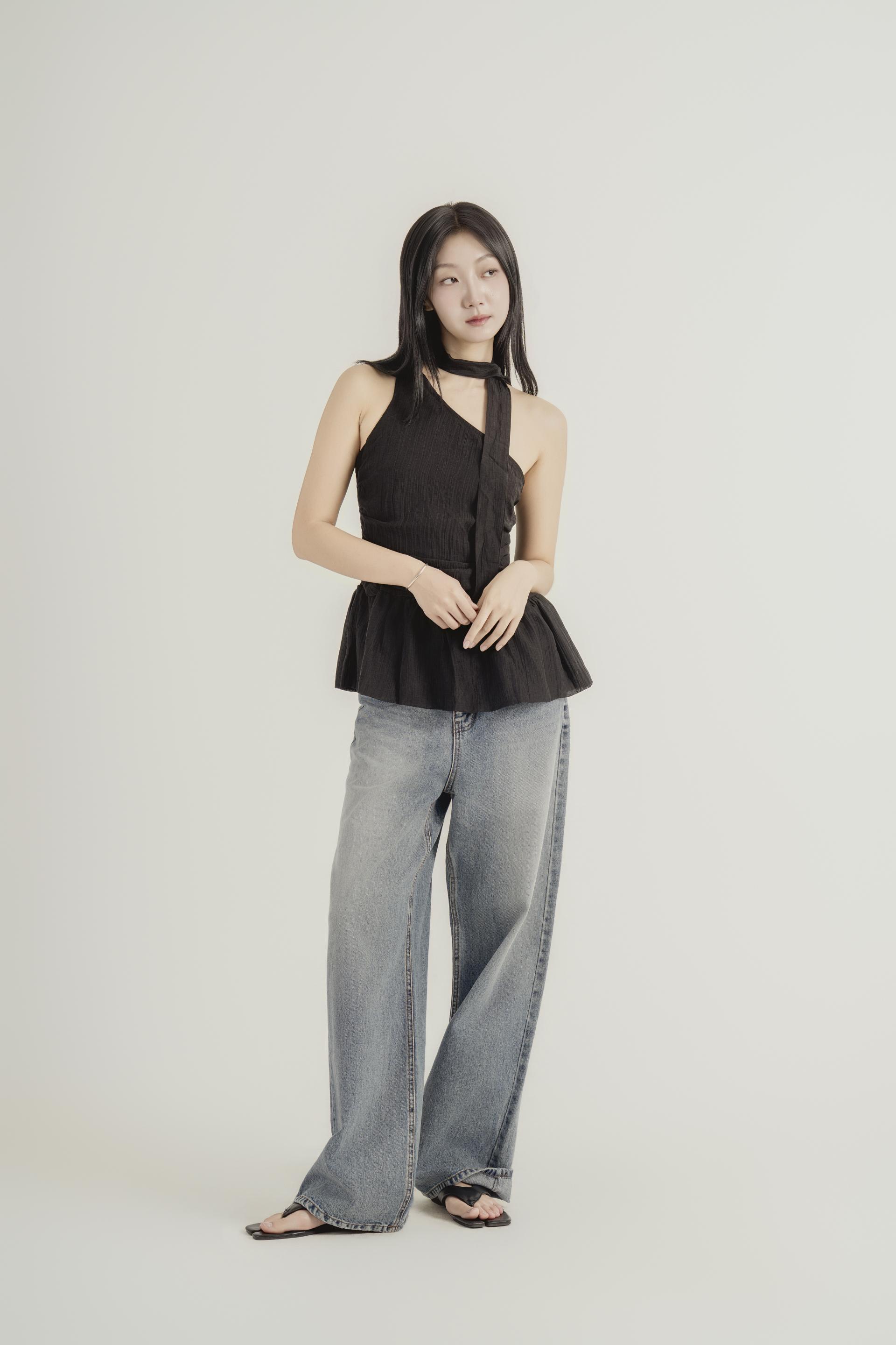 원숄더 타이 셔링 페플럼 톱