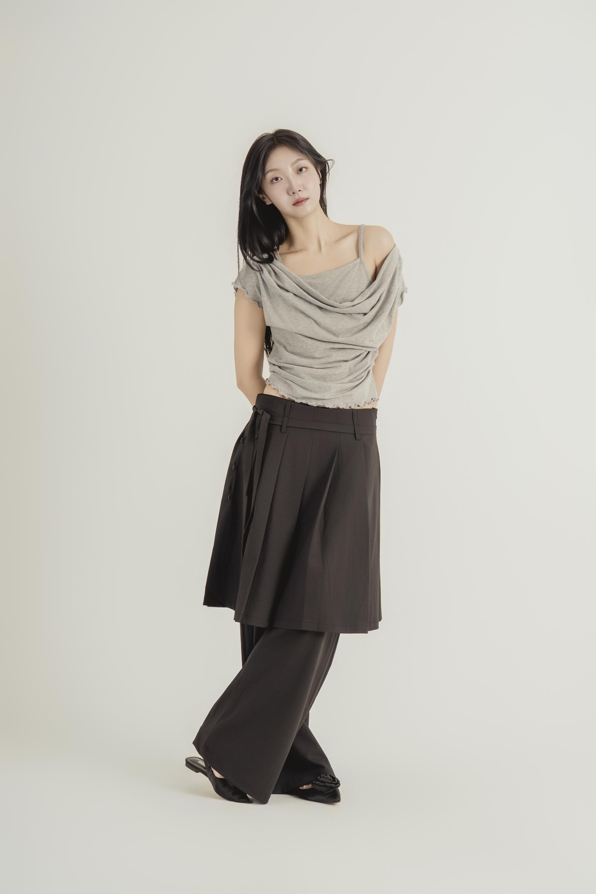 플리츠 레이어드 와이드 팬츠