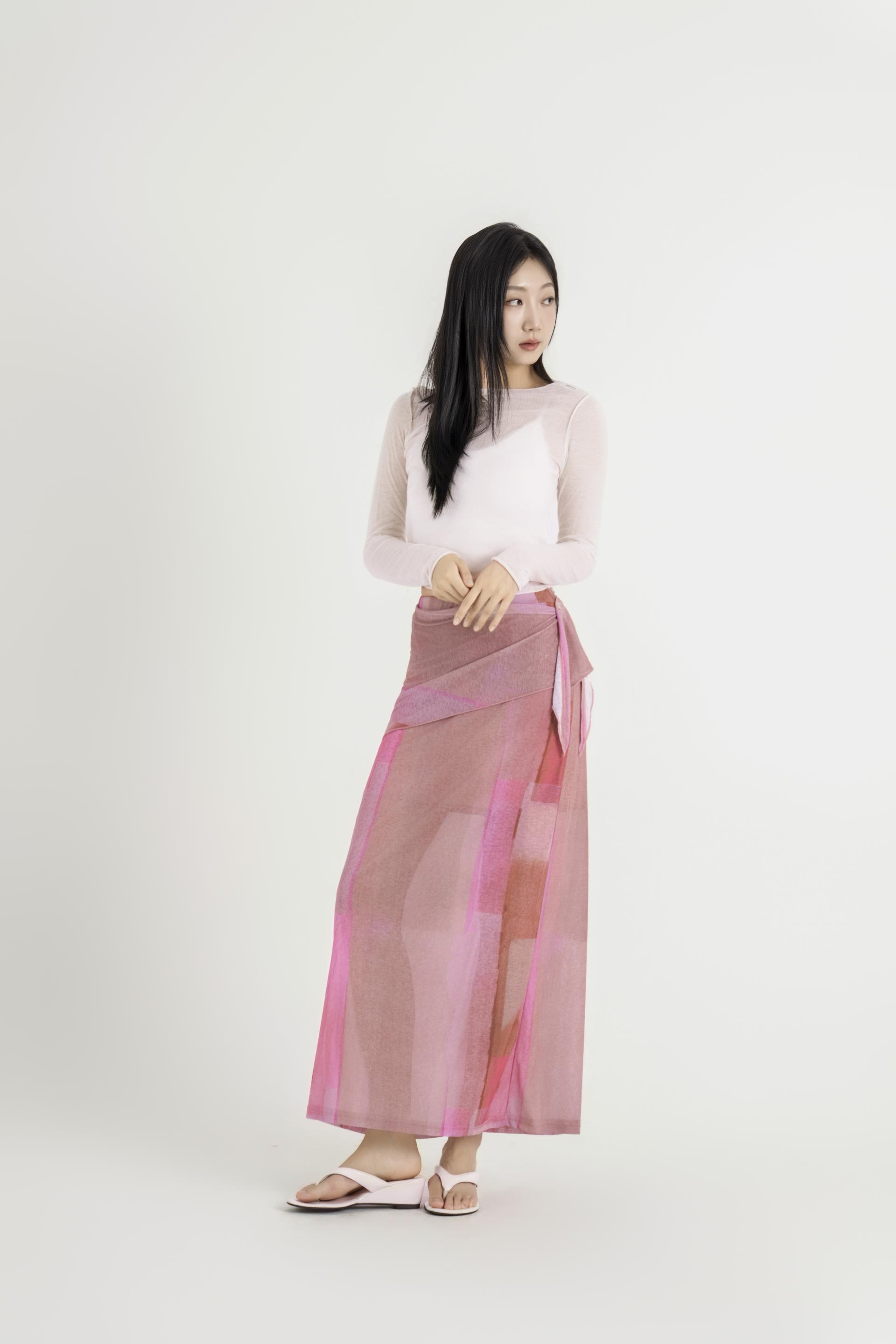 컬러 베일 랩 스커트