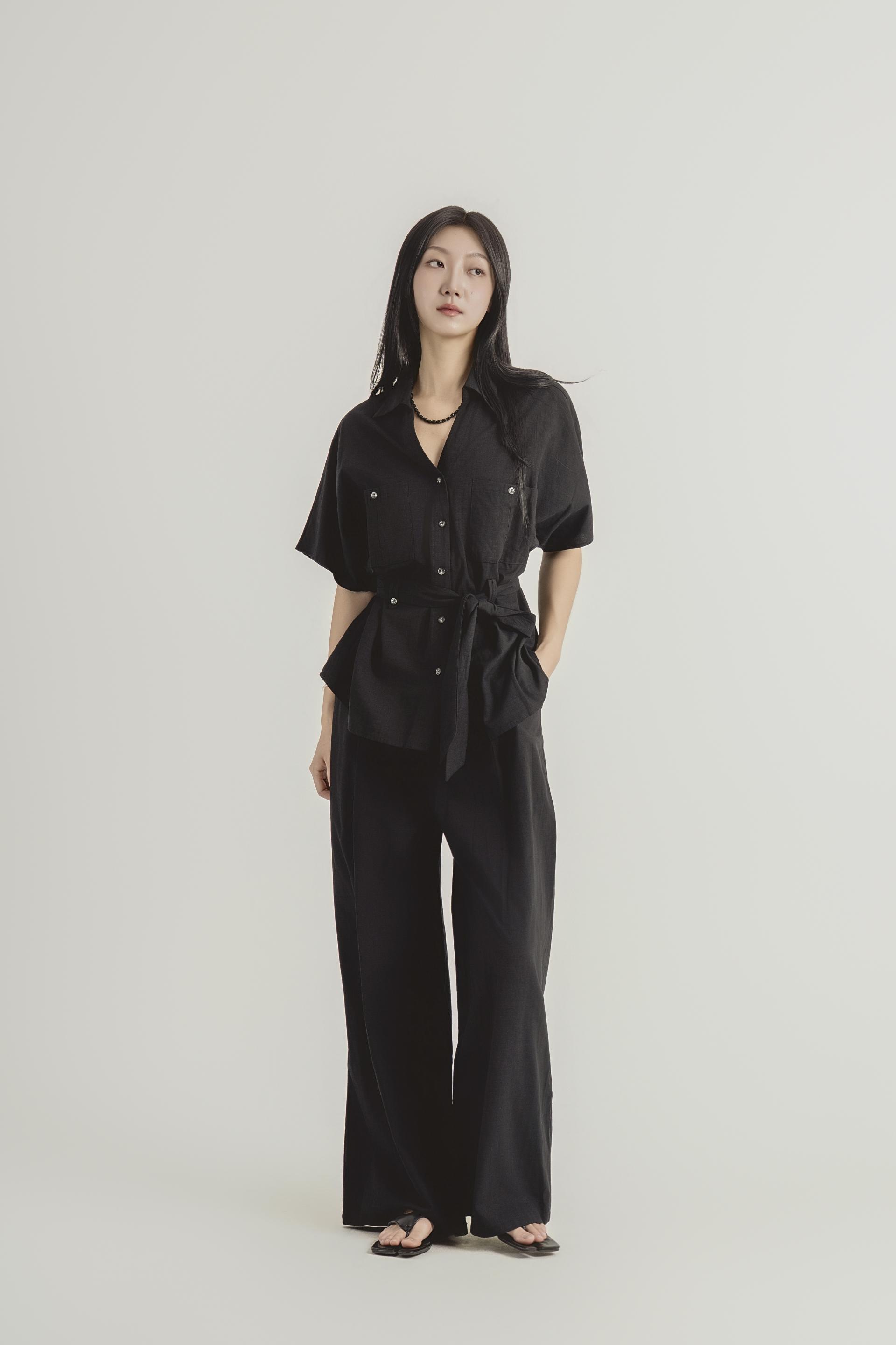 린넨 스트랩 셔츠 와이드 팬츠 셋업