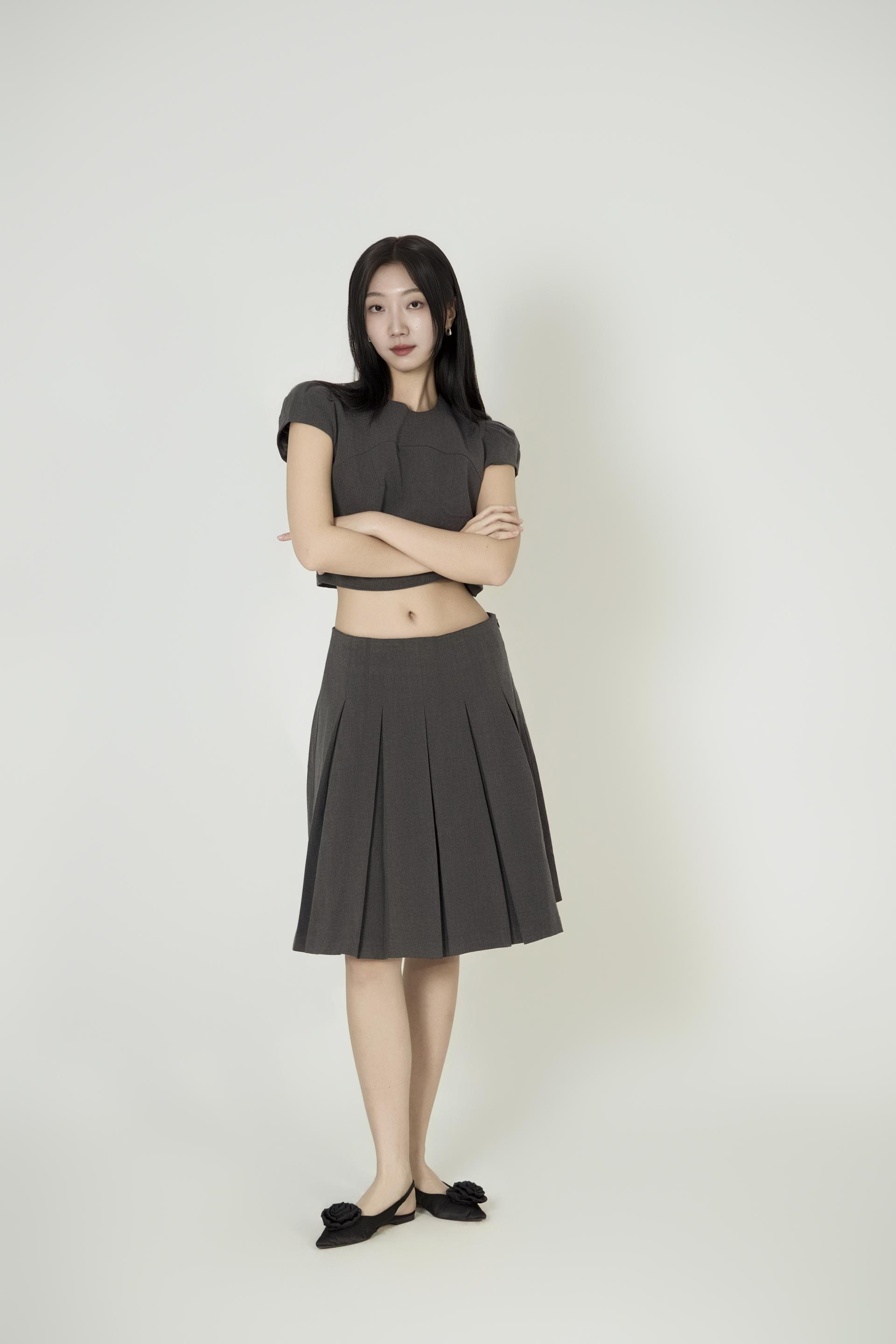 캡소매크 롭탑 플리츠스커트 셋업