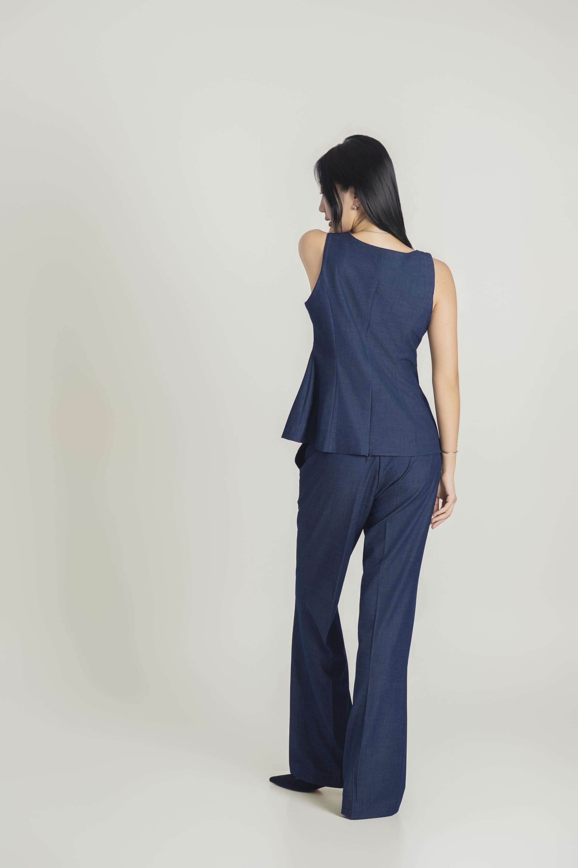 커브 절개 슬리브리스 데님 셋업