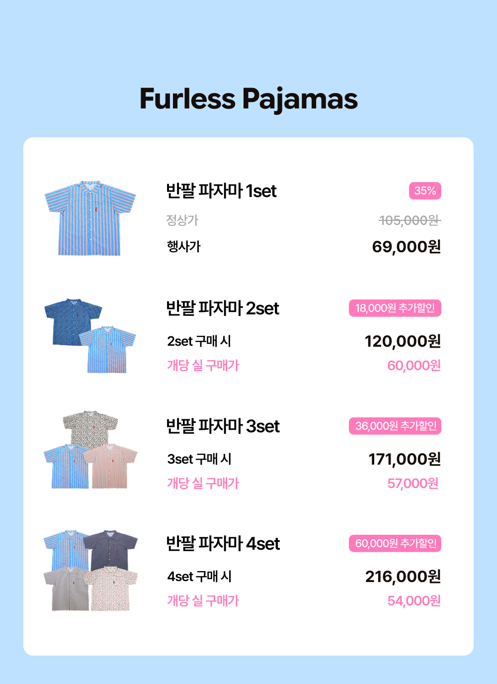 Furless pajamas[Short] - Stripe(10color, 3size)