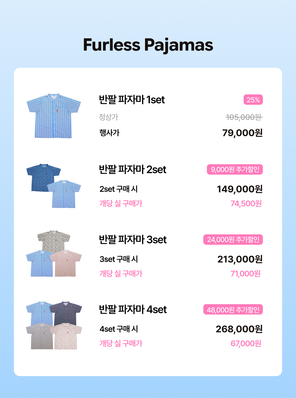 퍼리스 파자마 [반팔] - 블랙 스트라이프 3size