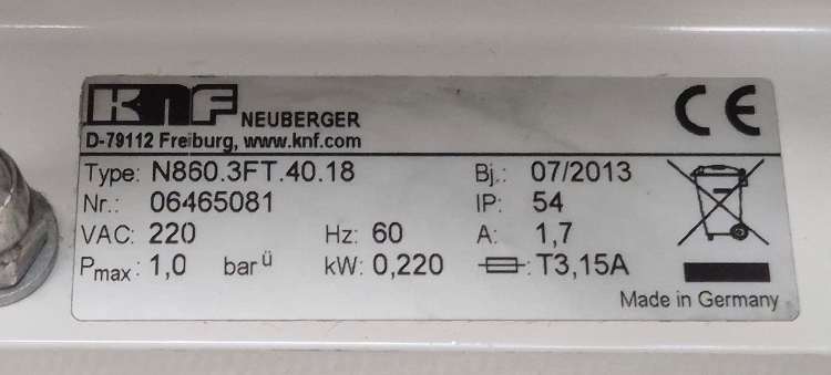 KNF N860.3FT.40.18 내화학 내부식성 진공 펌프 Diaphragm Vacuum Pump (2번) : 엠아이티솔루션