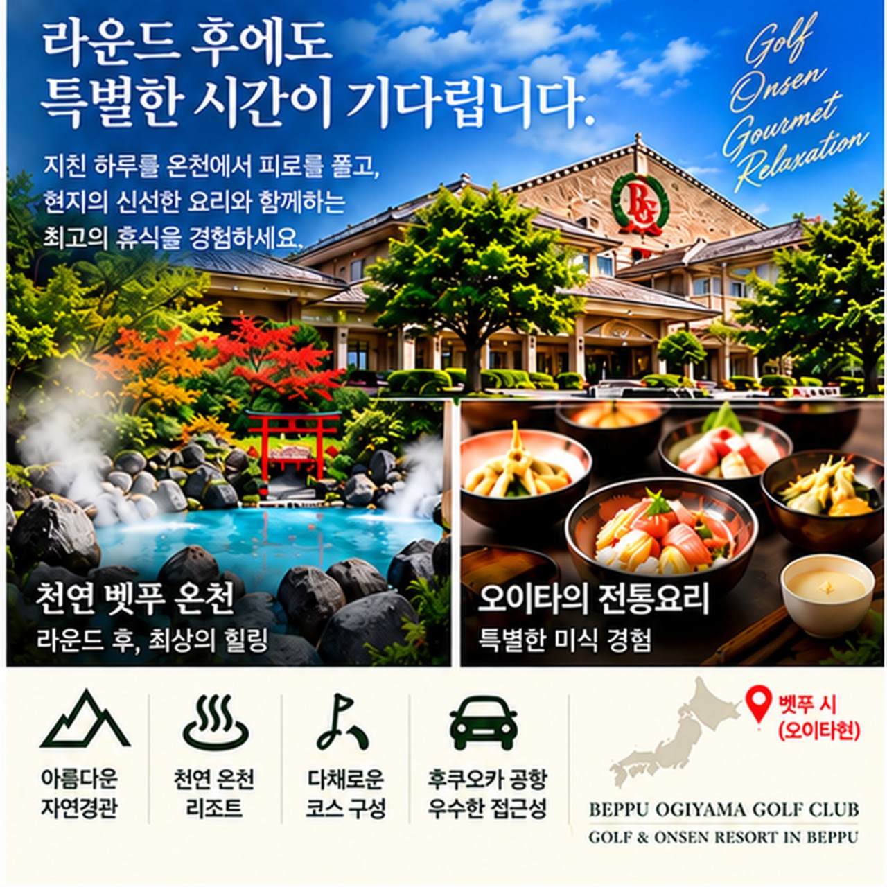 ⛳온천도시 벳푸 시티 호텔 3색 골프<3박4일>⛳