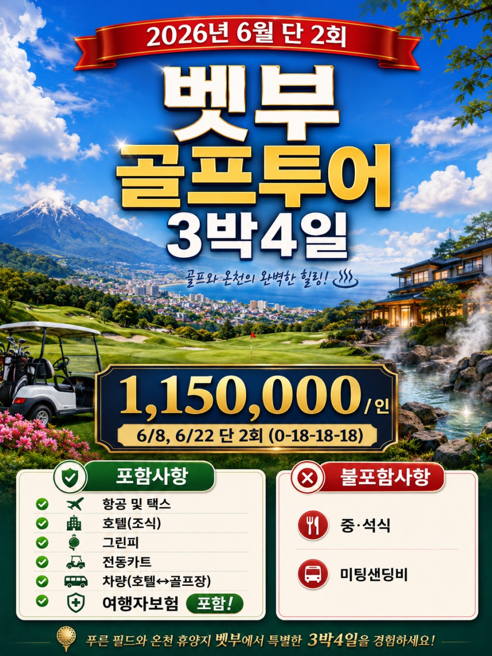 ⛳온천도시 벳푸 시티 호텔 3색 골프<3박4일>⛳