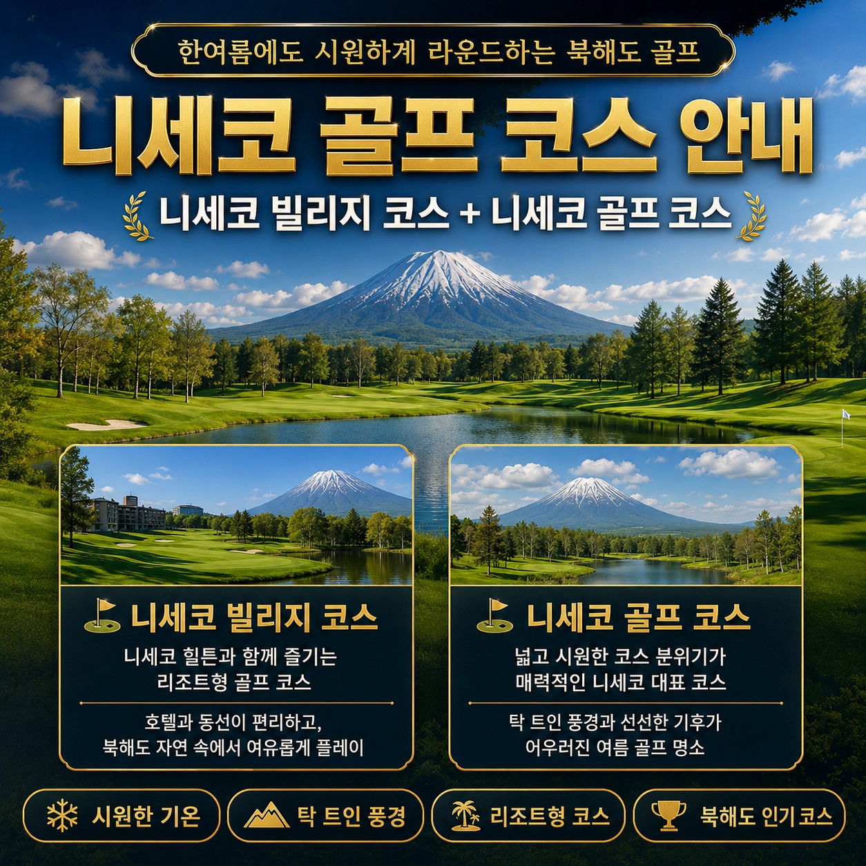 🏔️ 일본 북해도 니세코 힐튼 골프 3박 항공팩