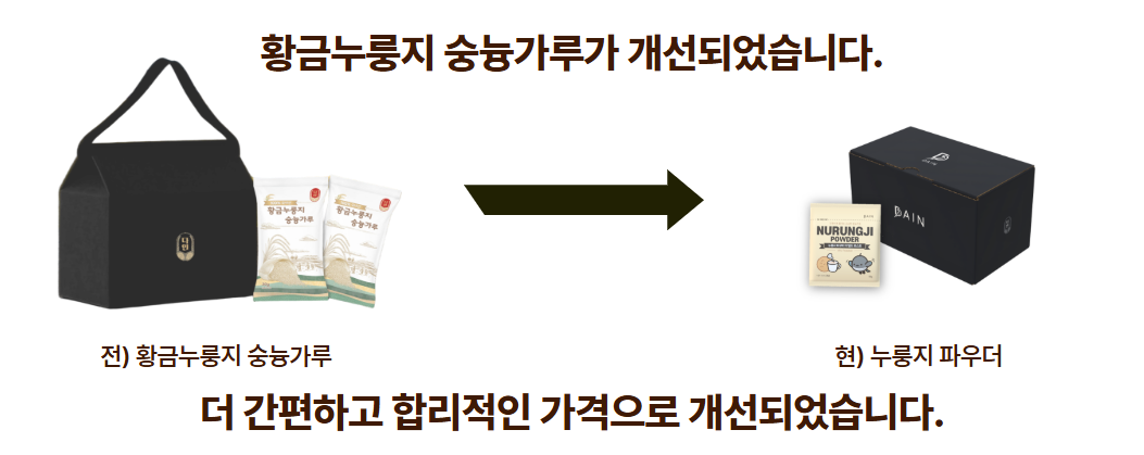 황금누룽지 숭늉가루 패키지가 개선되었습니다.