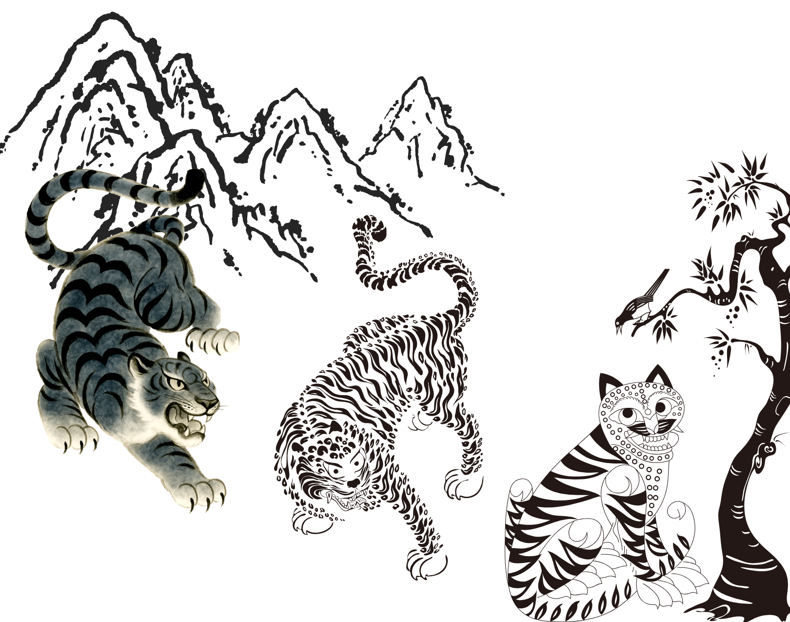 한국 전통 민화인 호작도(虎鵲圖) 혹은 작호도(鵲虎圖)는 까루랑의 모티브