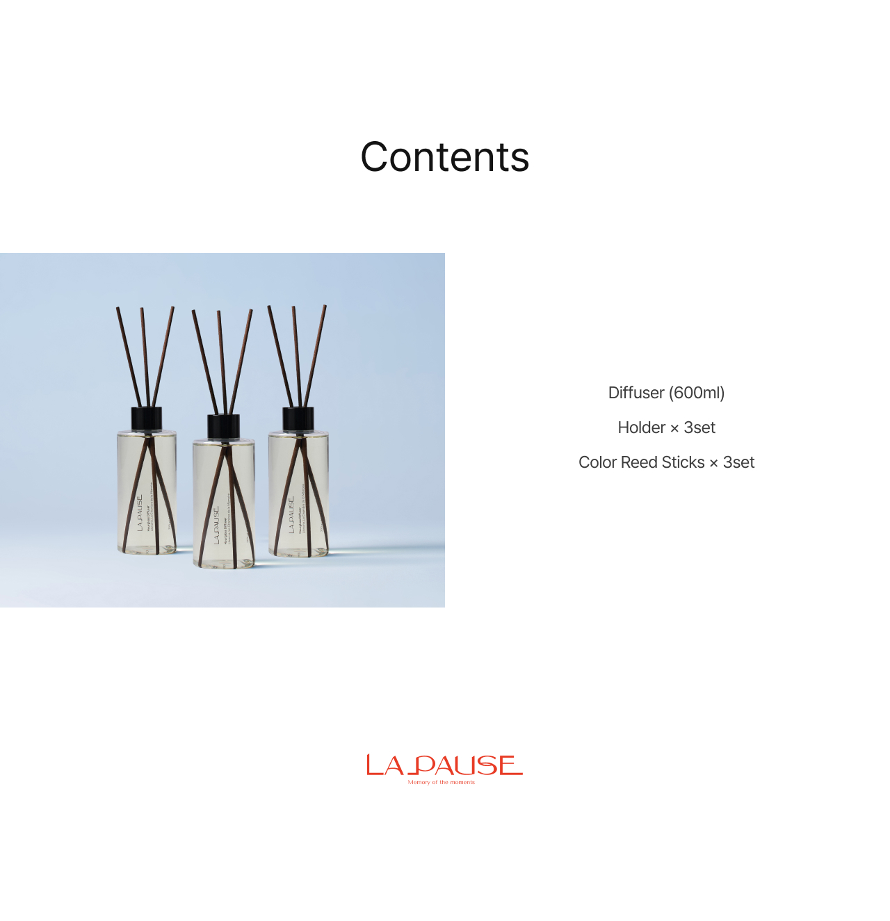 3SET- LA PAUSE Diffuser with Stick & Holder