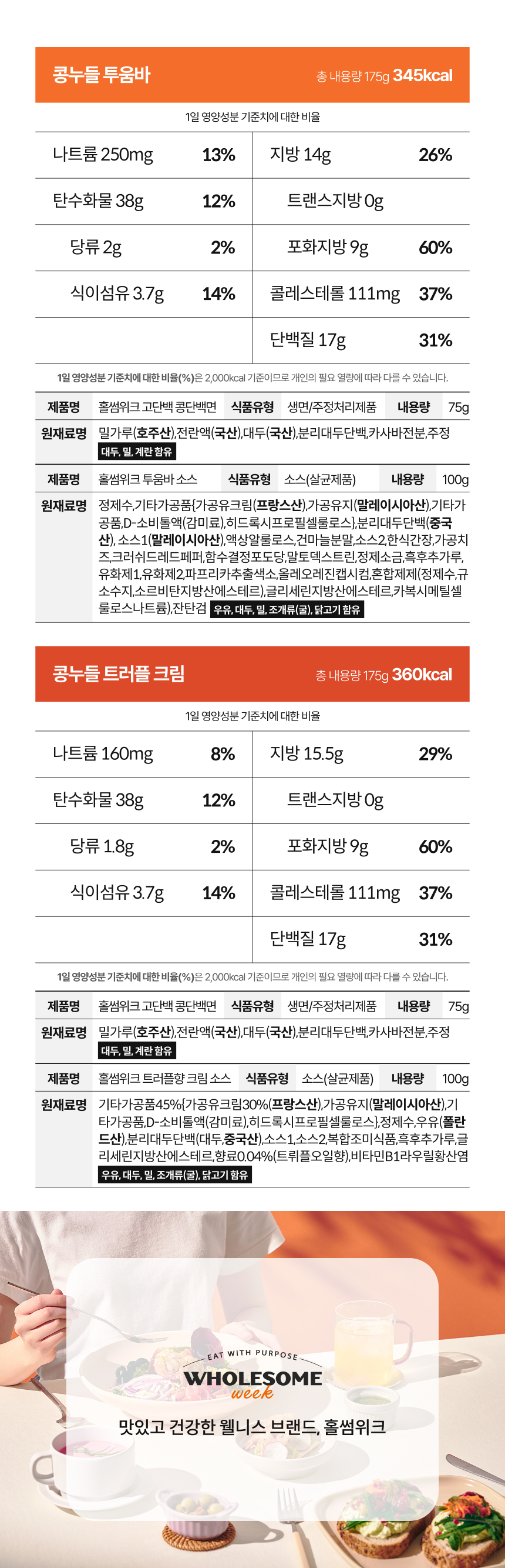 [홀썸위크] 고단백 파스타 콩누들 트러플 크림, 투움바 2세트