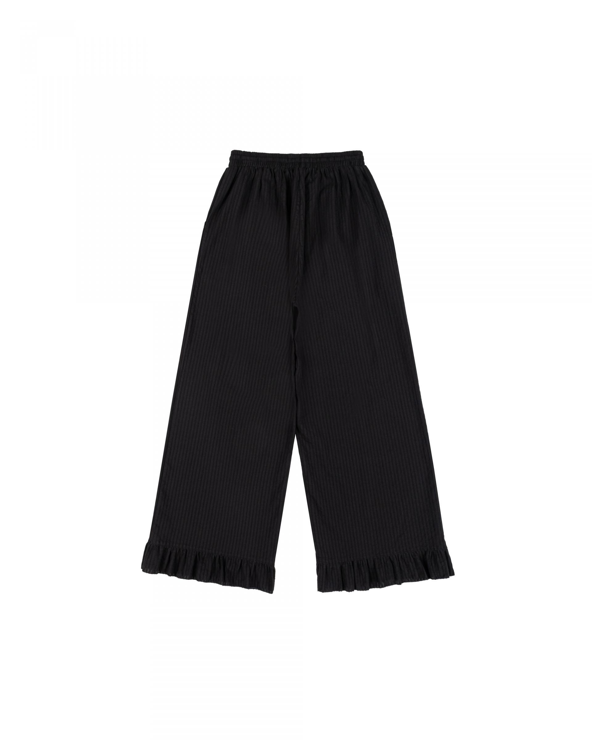 black stripe frill pants