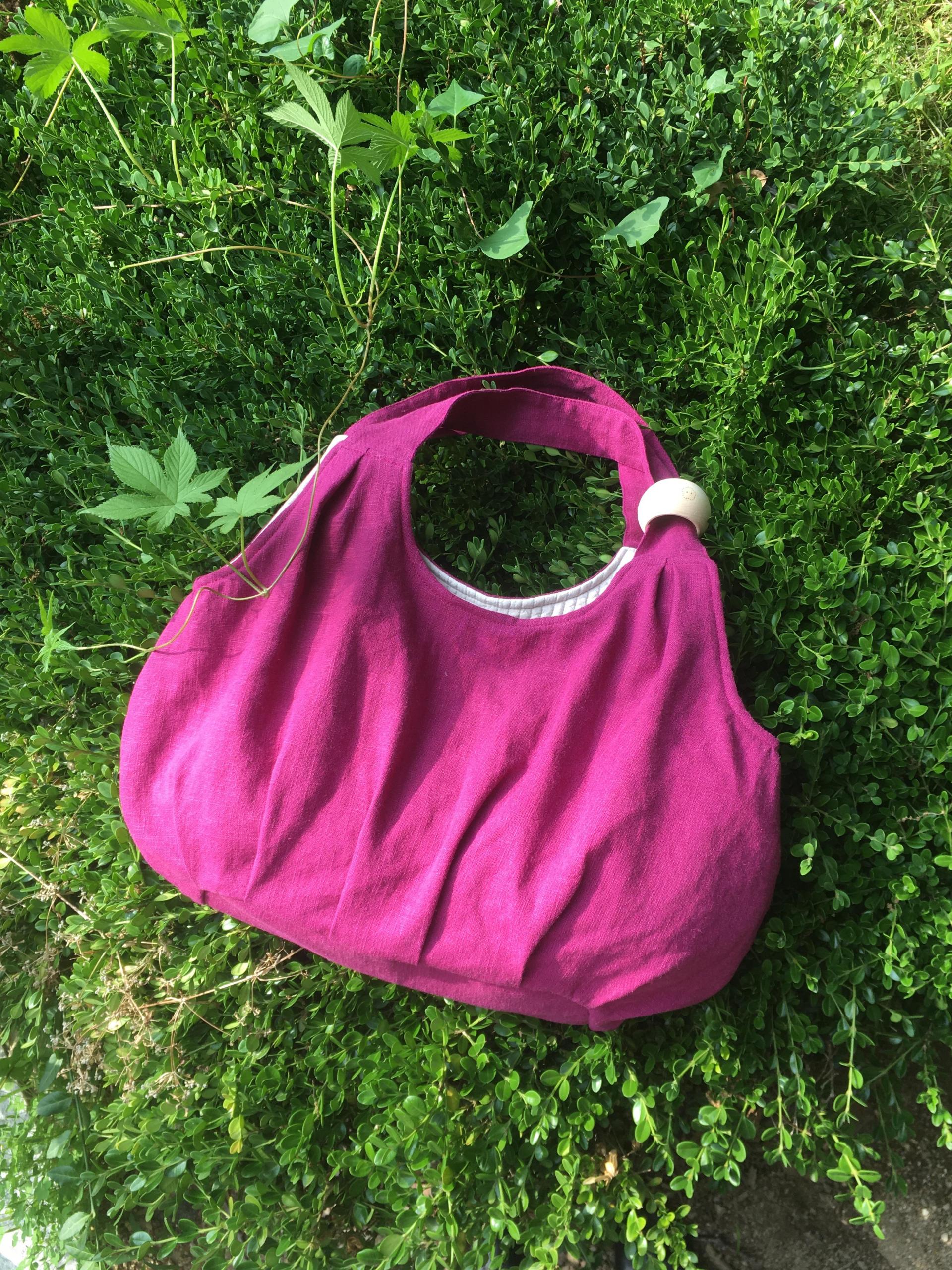 plum linen puff bag