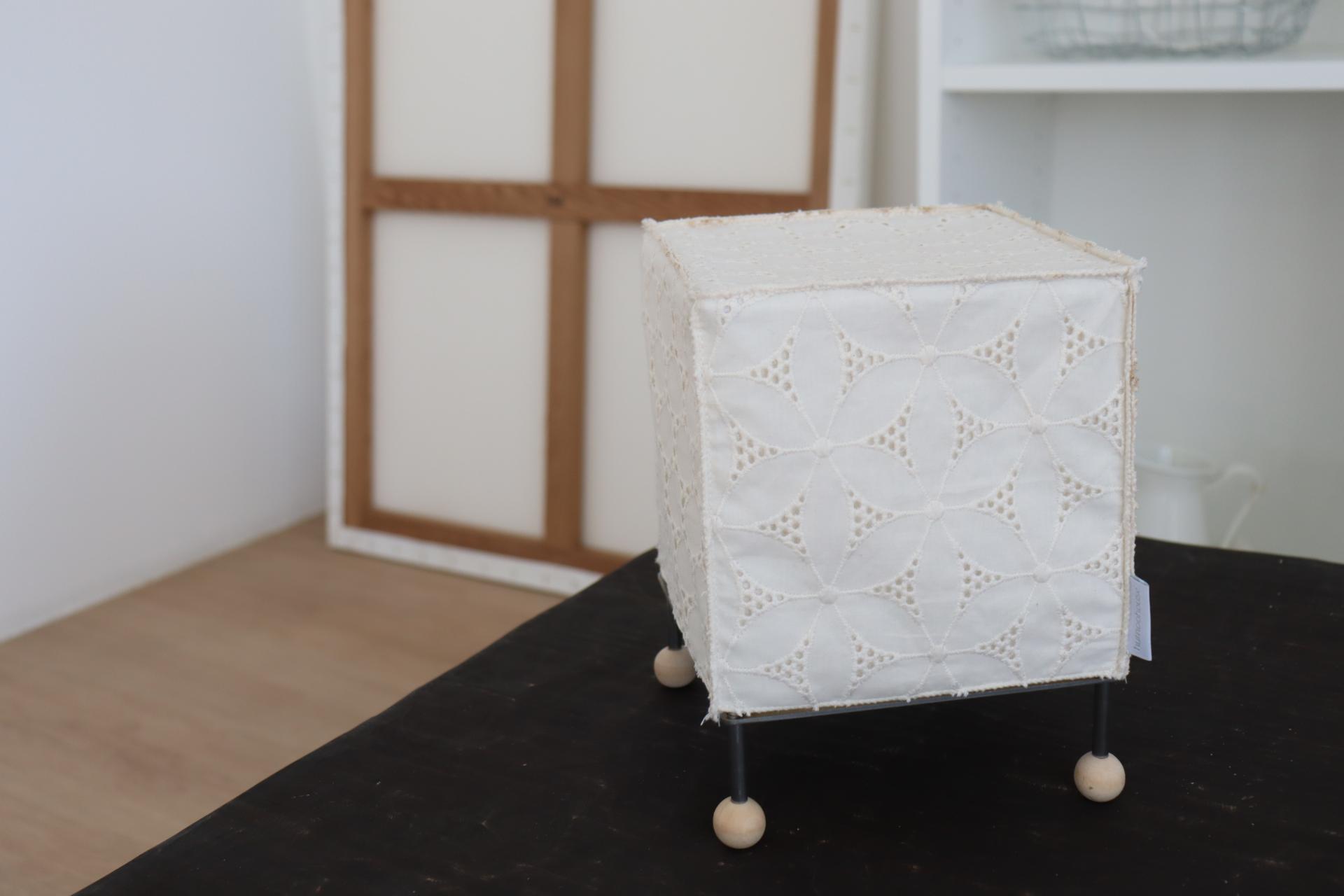 ivory dot linen cube lamp