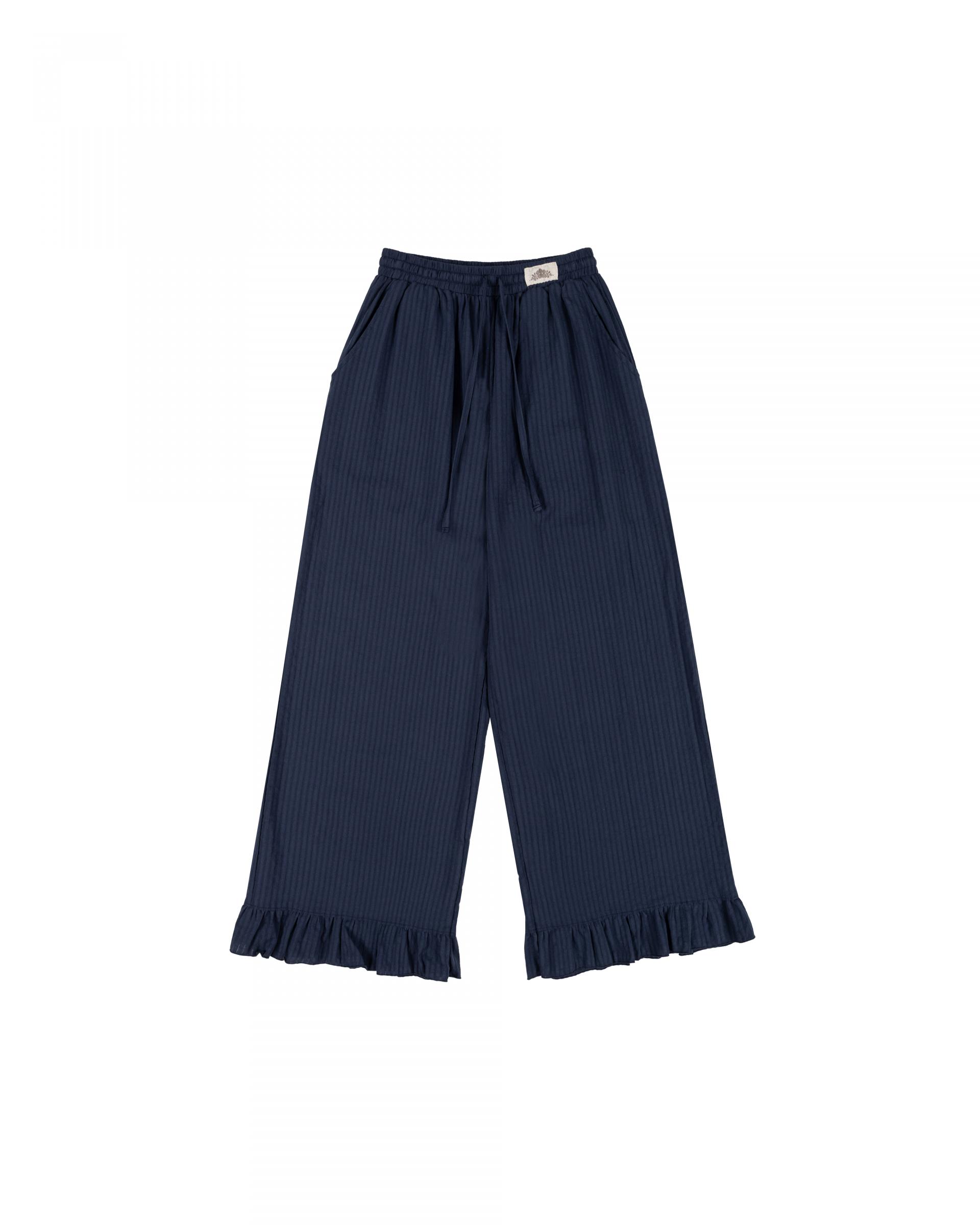 navy stripe frill pants