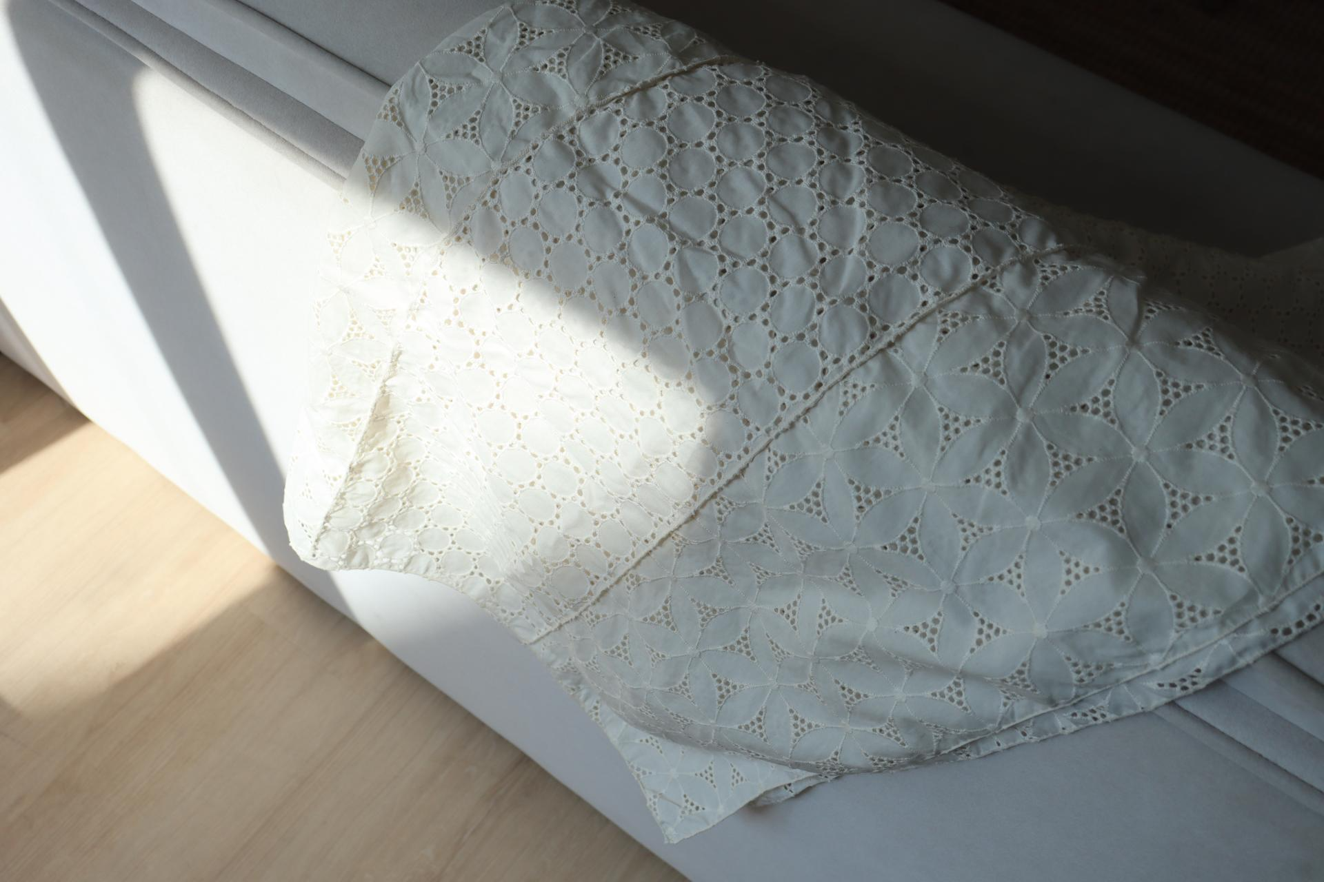 white patchwork door curtain