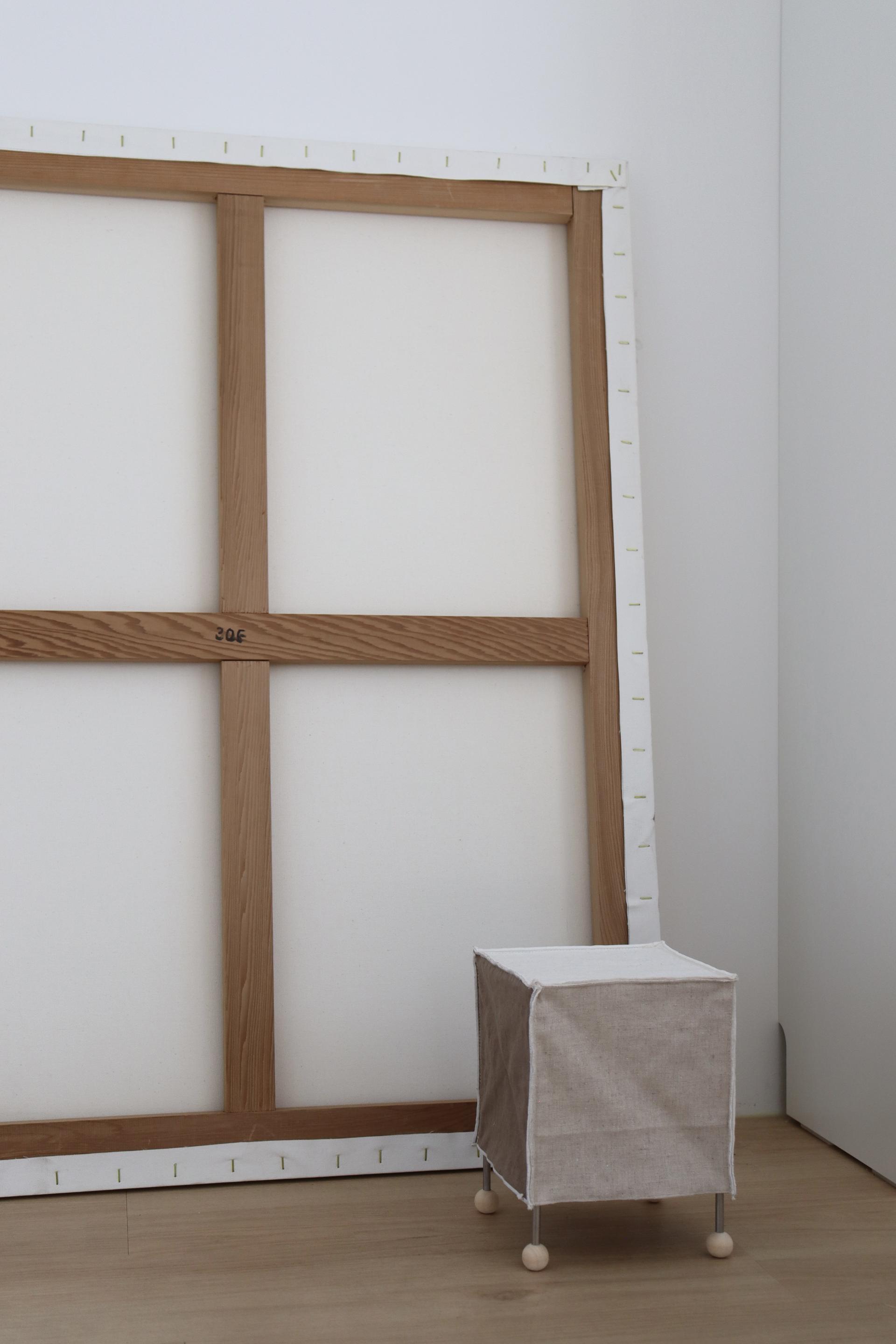 ivory dot linen cube lamp