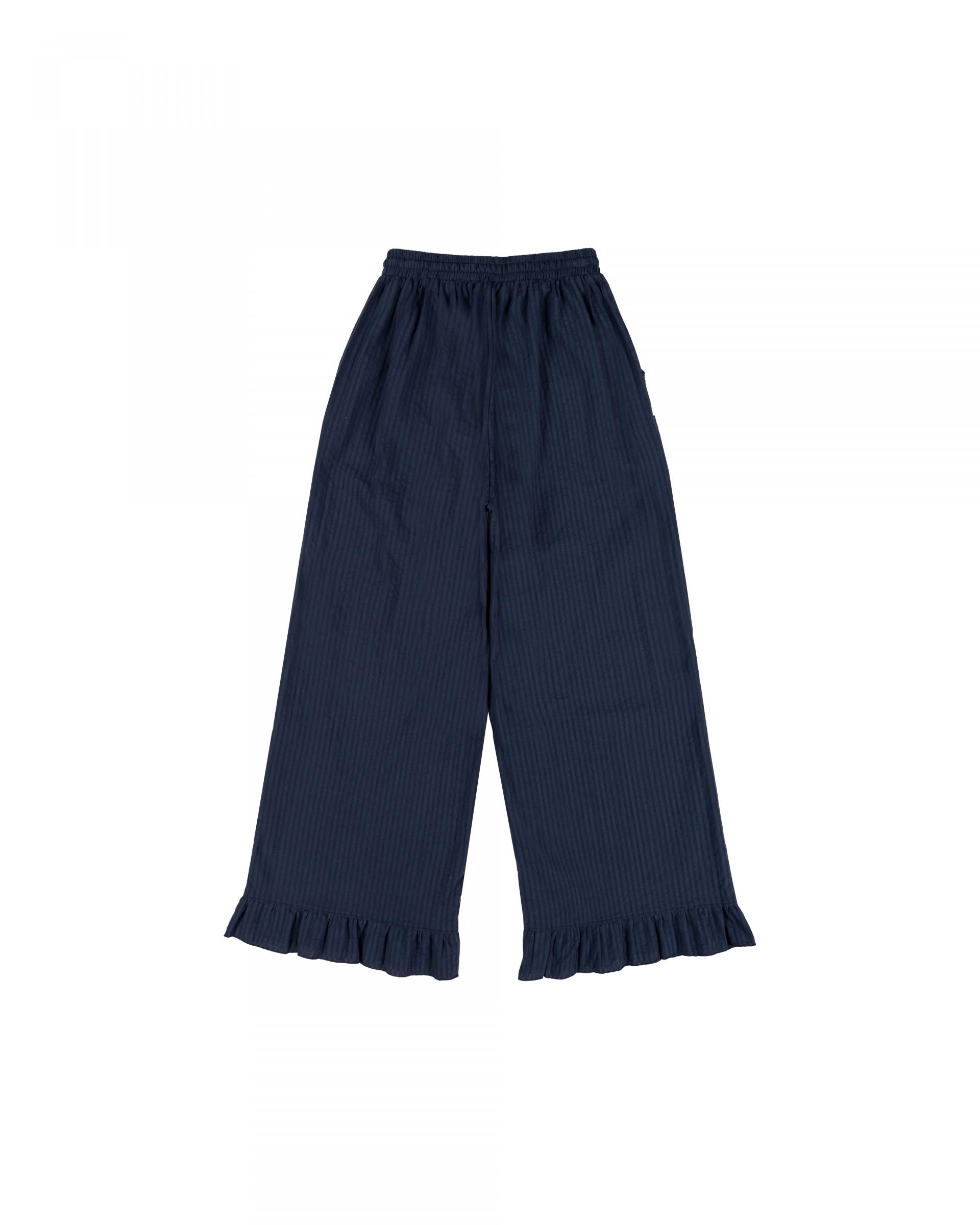 navy stripe frill pants