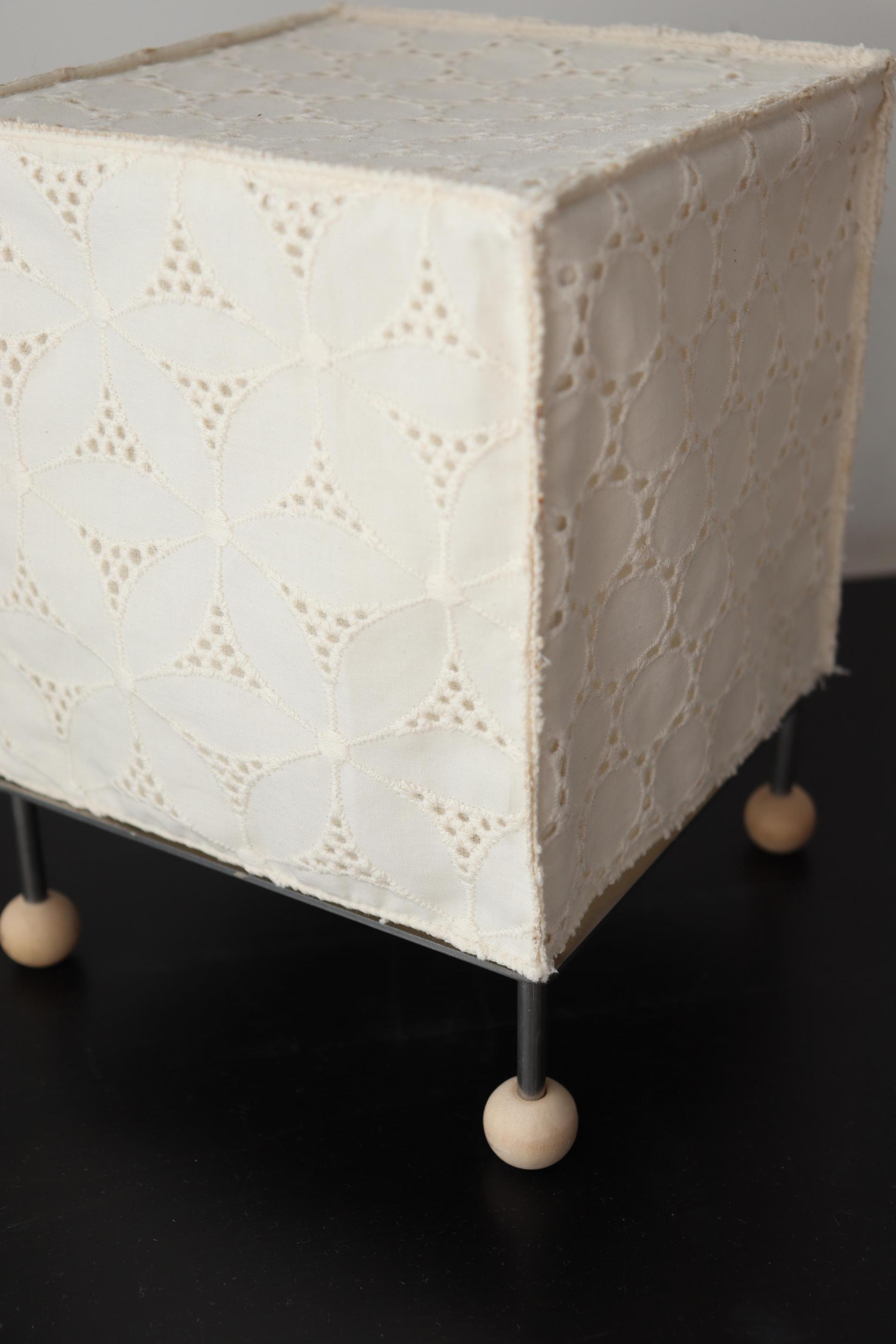 ivory dot linen cube lamp