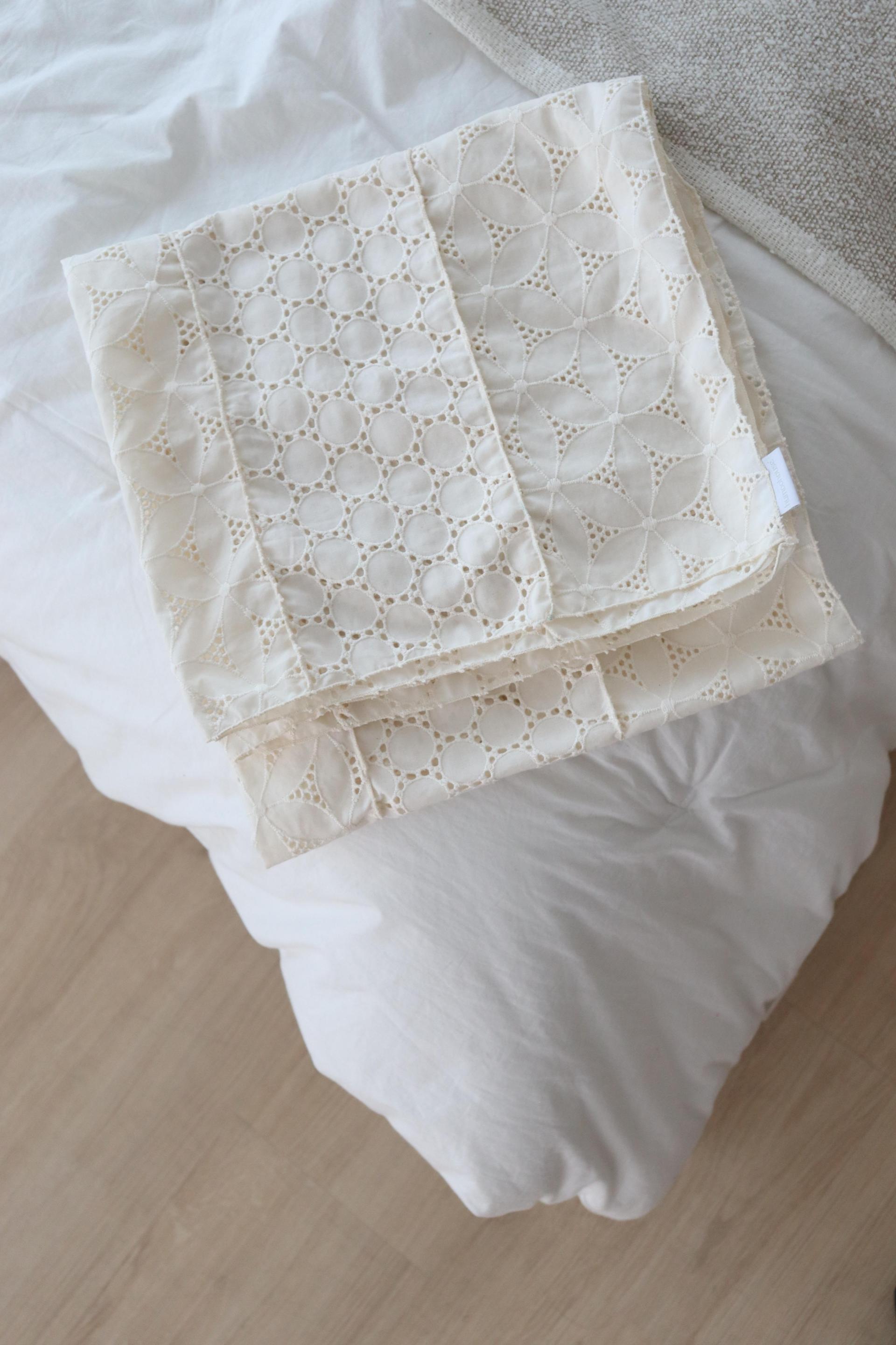 white patchwork door curtain