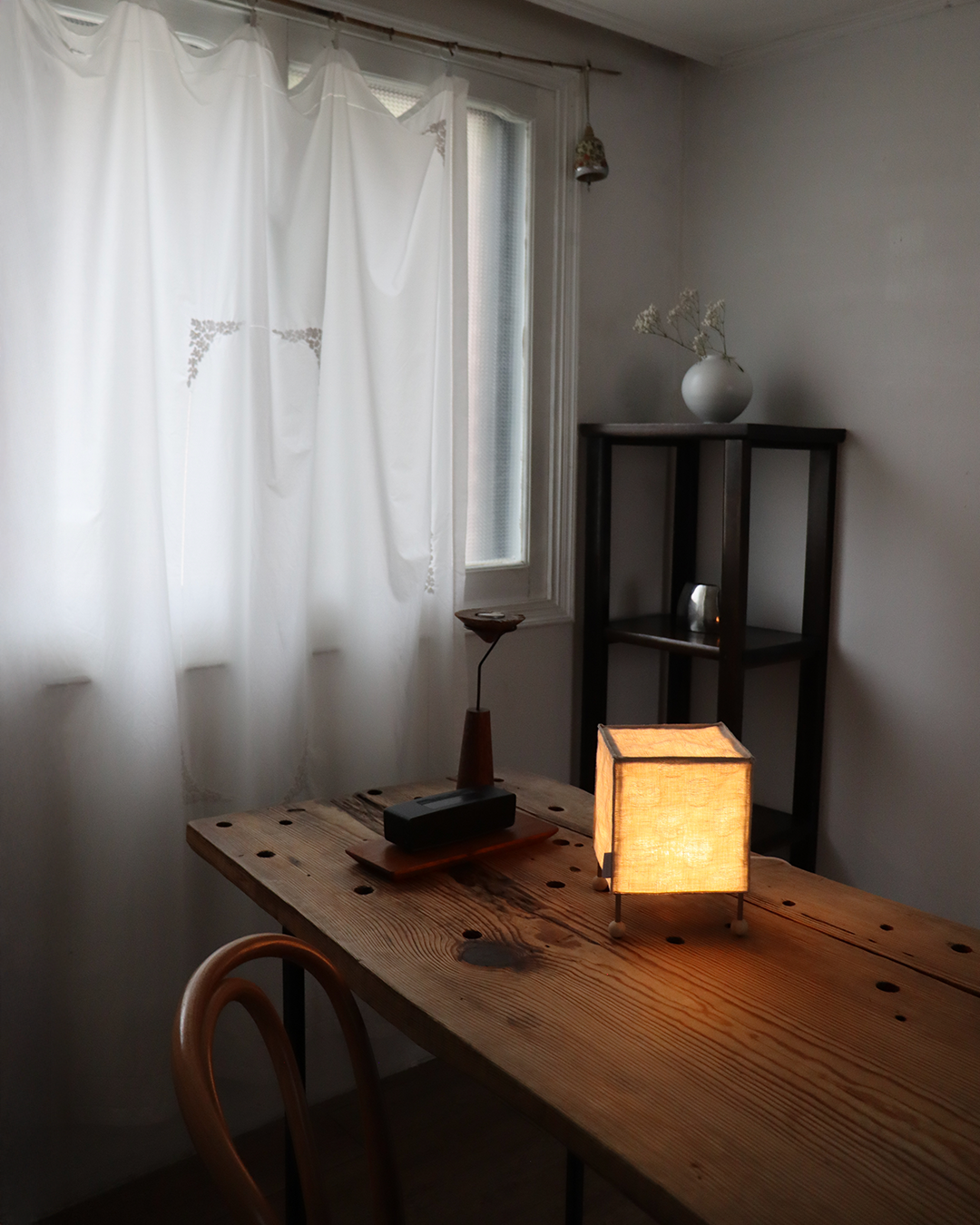 natural dot linen cube lamp
